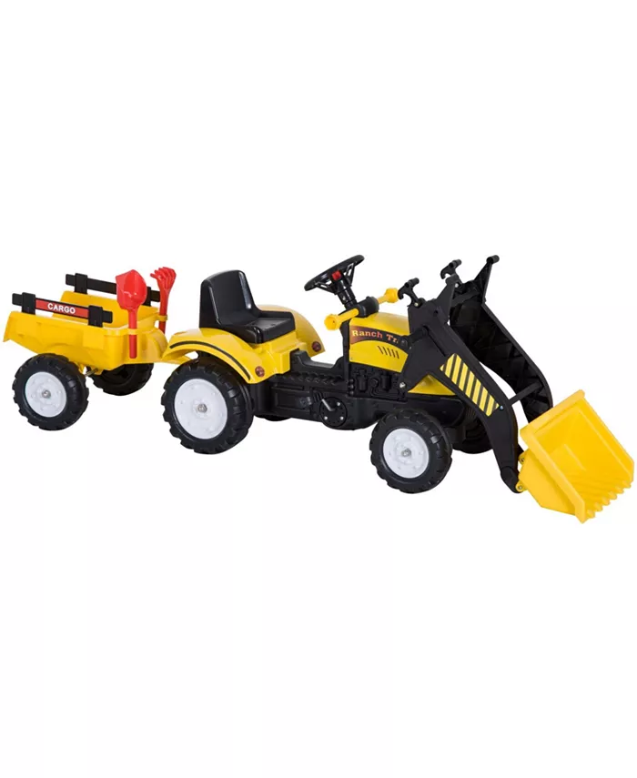 Aosom Ride On Excavator Pedal Control w  6 Wheels and Bucket， Ages 3-6 - Mycitystee