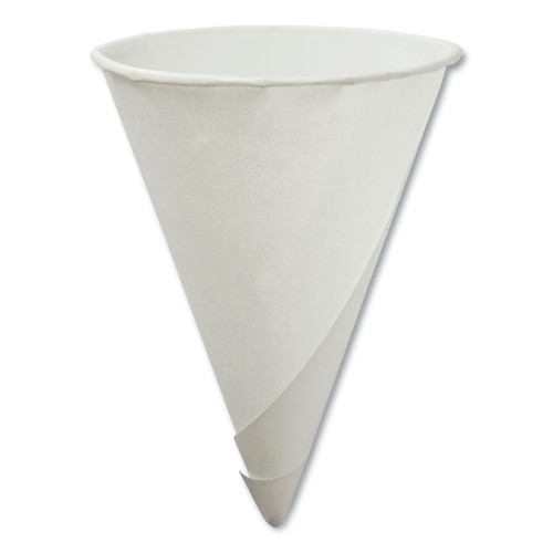Konie Rolled Rim Paper Cone Cups， 4.5oz， White， 200/Bag， 25 Bags/Carton (45KR) - Mycitystee