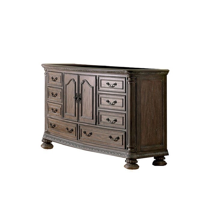 8 Drawers Wooden Dresser with Cabinet and Carving Details， Brown - - 29800532 - Mycitystee