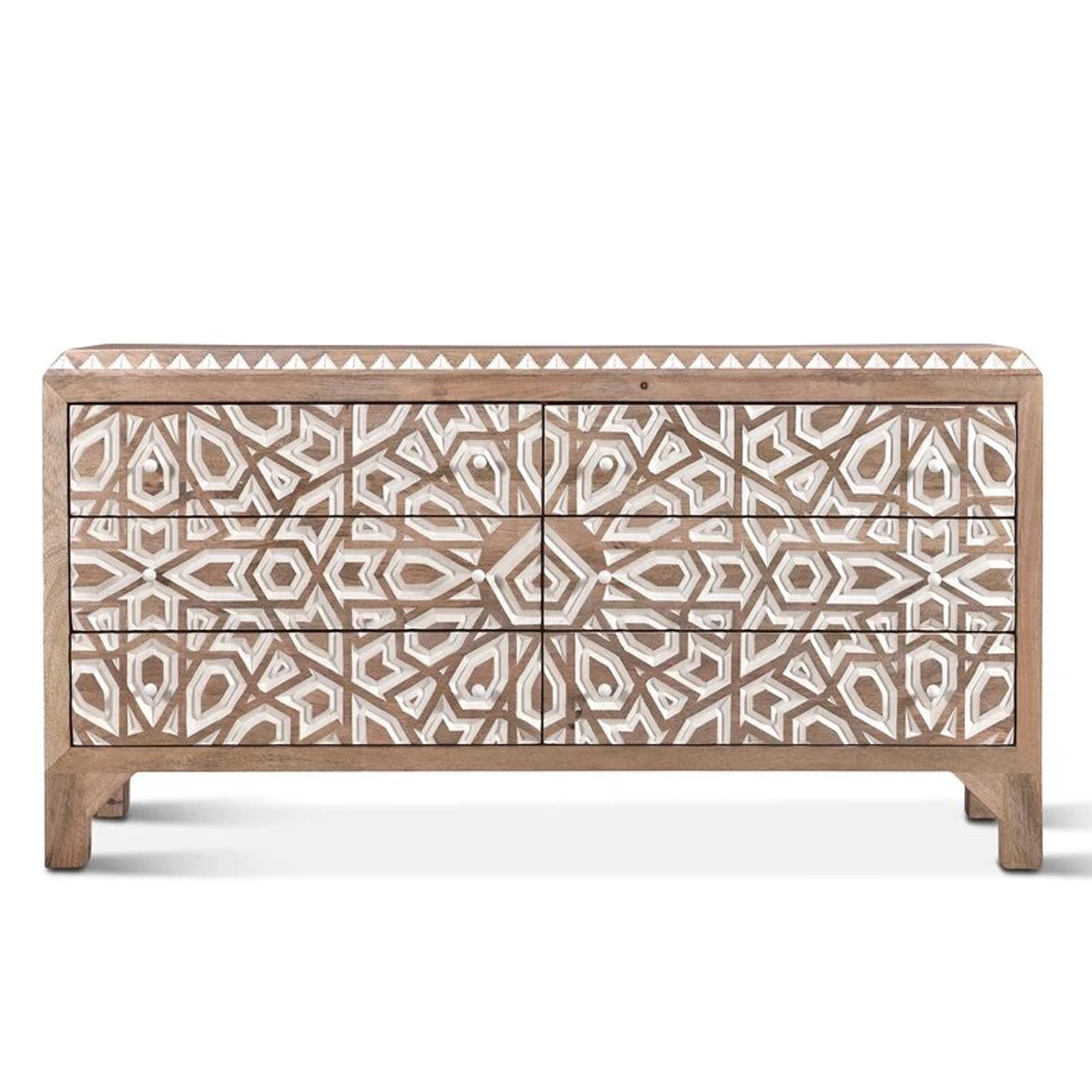 Mughal Garden Geometrical Hand Carved Natural 6 Drawers 2 Tone Dresser - - 35096117 - Mycitystee