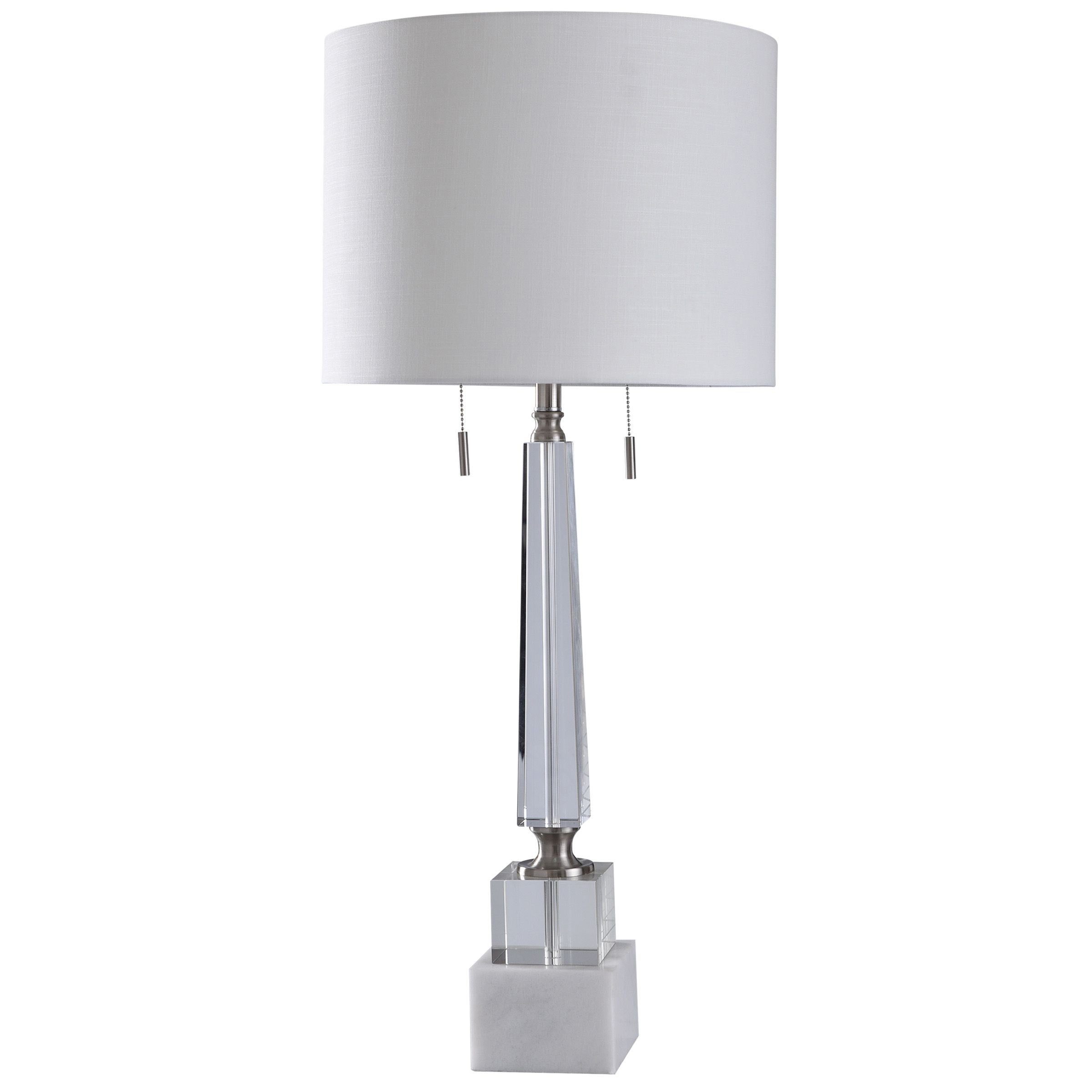 StyleCraft Kingston Silver Twin Pull Shade Crystal Glass Column Table Lamp - Drum Shade - Mycitystee