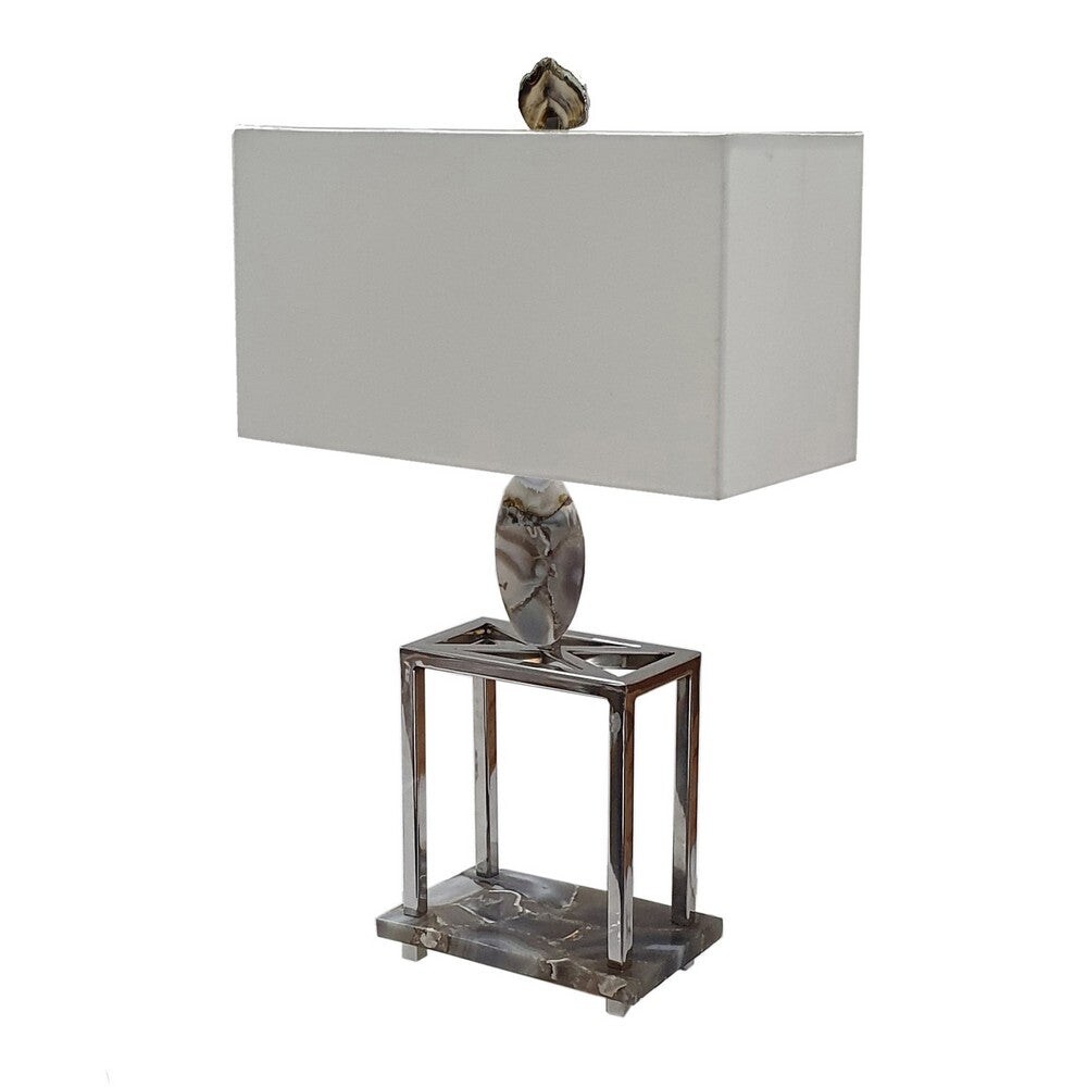 27 Inch Table Lamp， Agate Accents， Off White Rectangular Shade， Chrome - 27 H x 8 W x 16 L Inches - Mycitystee