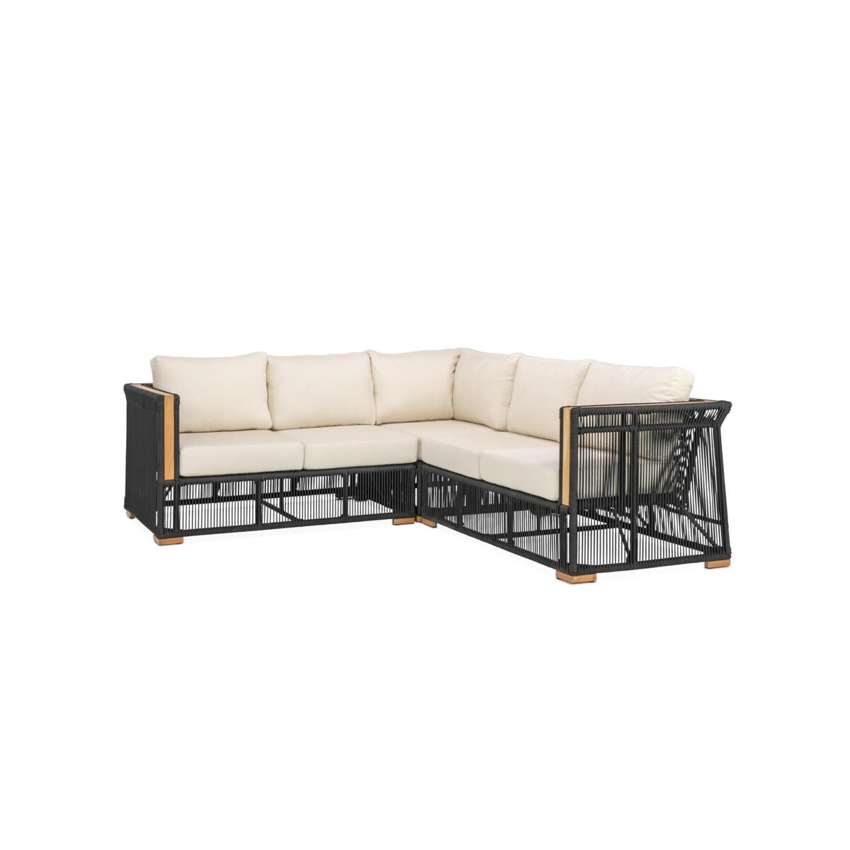 Signature Willow Bay 3 Piece Olefin Rope and Teak Patio Sectional - Mycitystee