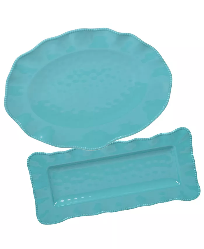 Certified International Perlette Teal Melamine 2-Pc. Platter Set - Rectangular and Oval - Mycitystee