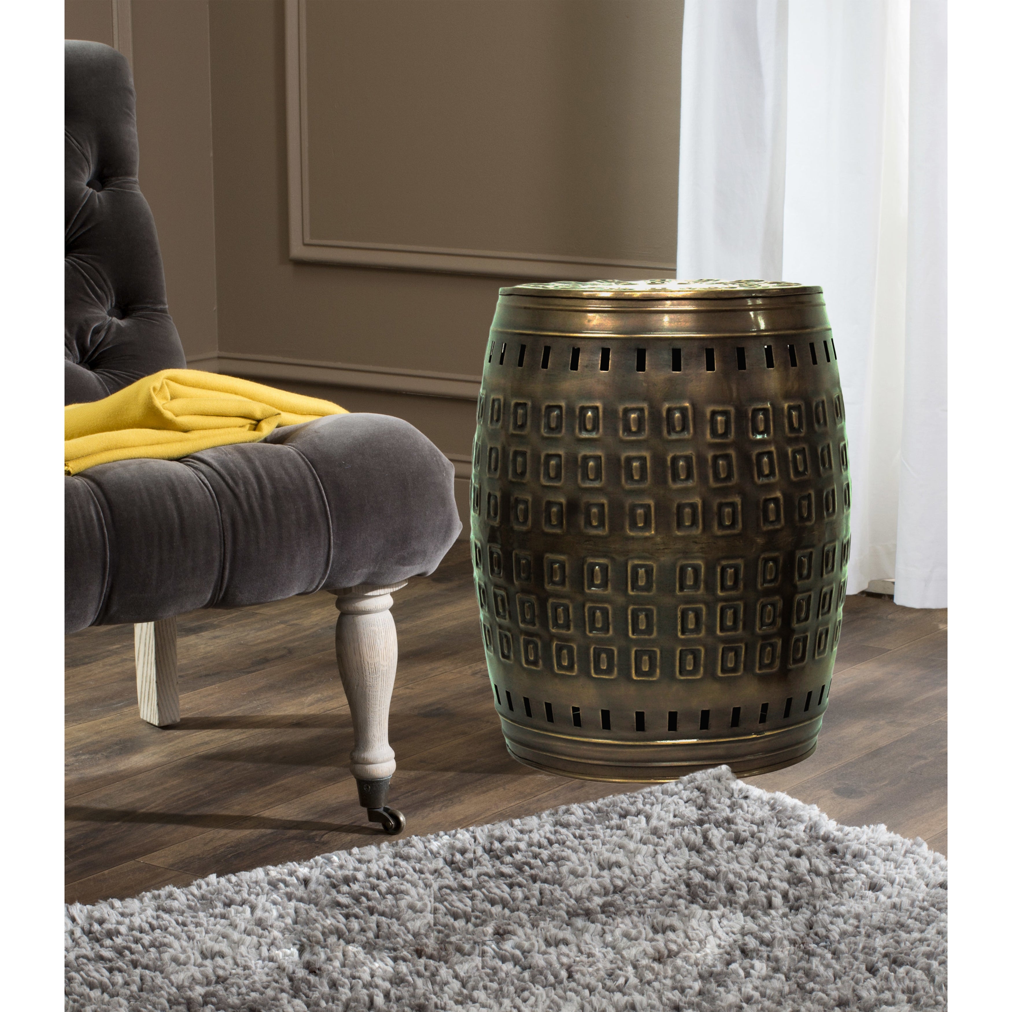 Saffron Fabs Multiple Purpose Hand Tooled 2-piece Metal Stool Set - Mycitystee