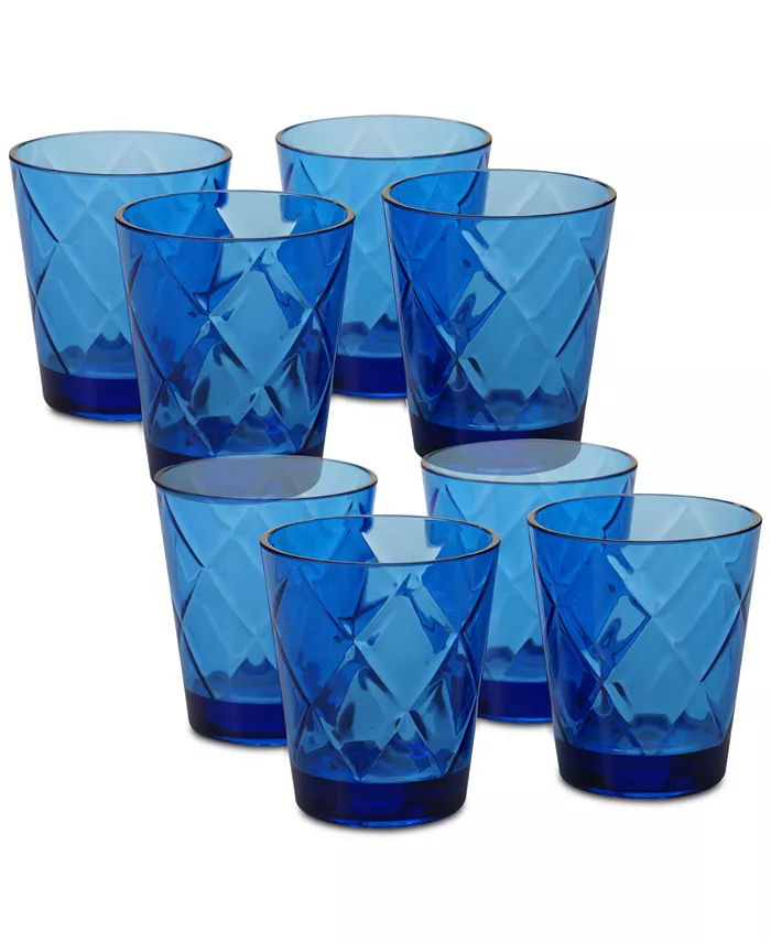 Certified International Cobalt Blue Diamond Acrylic 8-Pc. Double Old Fashioned Glass Set - Mycitystee