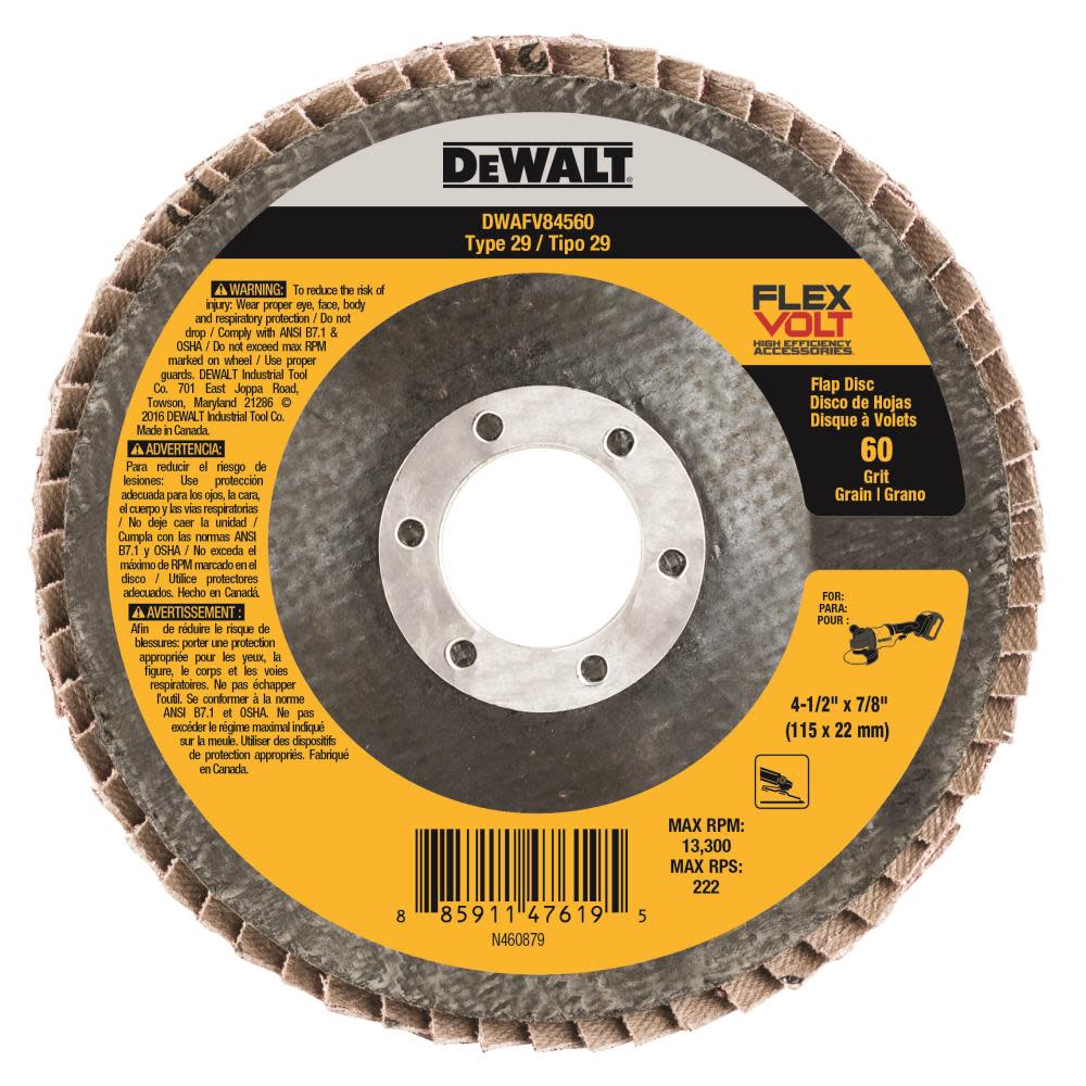 DEWALT 4-1/2 In. x 7/8 In. 60 g T29 FLEXVOLT Flap Disc DWAFV84560 from DEWALT - Mycitystee