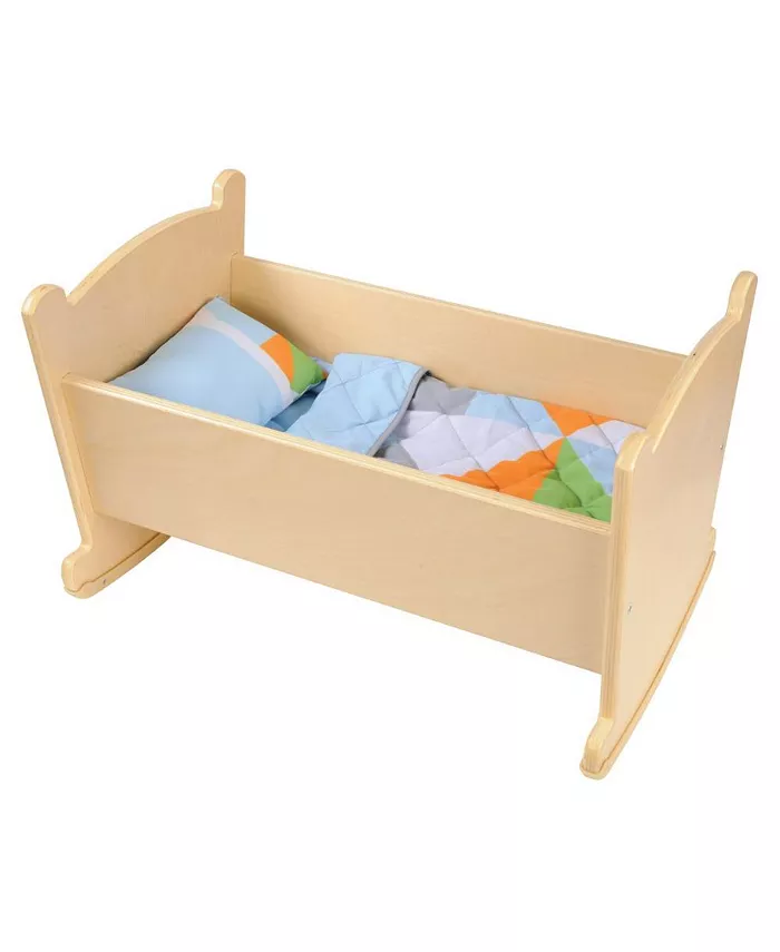 Kaplan Early Learning Wooden Doll Cradle with Pillow and Blanket Bedding - Mycitystee