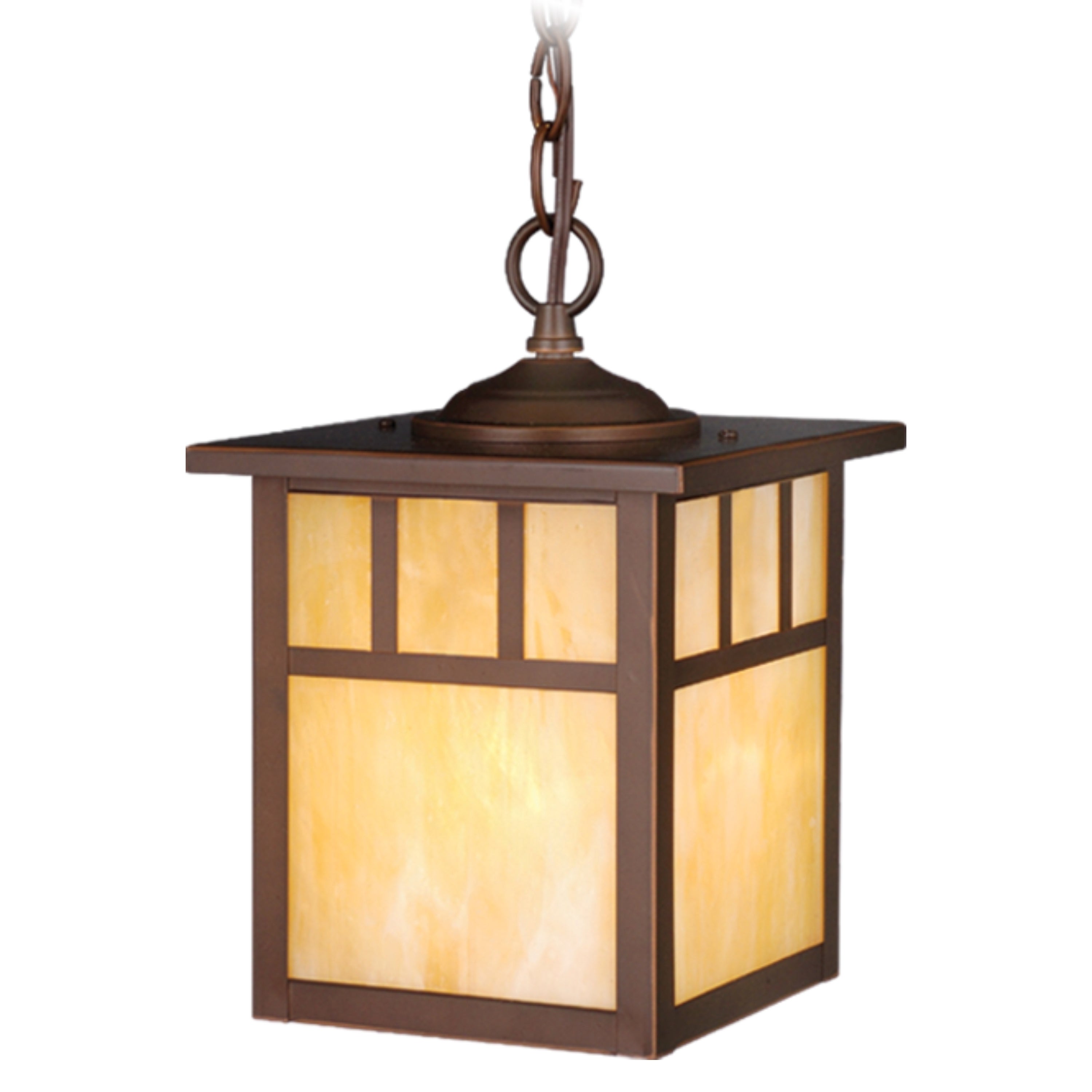 Mission 1 Light Bronze Outdoor Lantern Pendant Honey Glass - 7-in W x 11-in H x 7-in D - Mycitystee