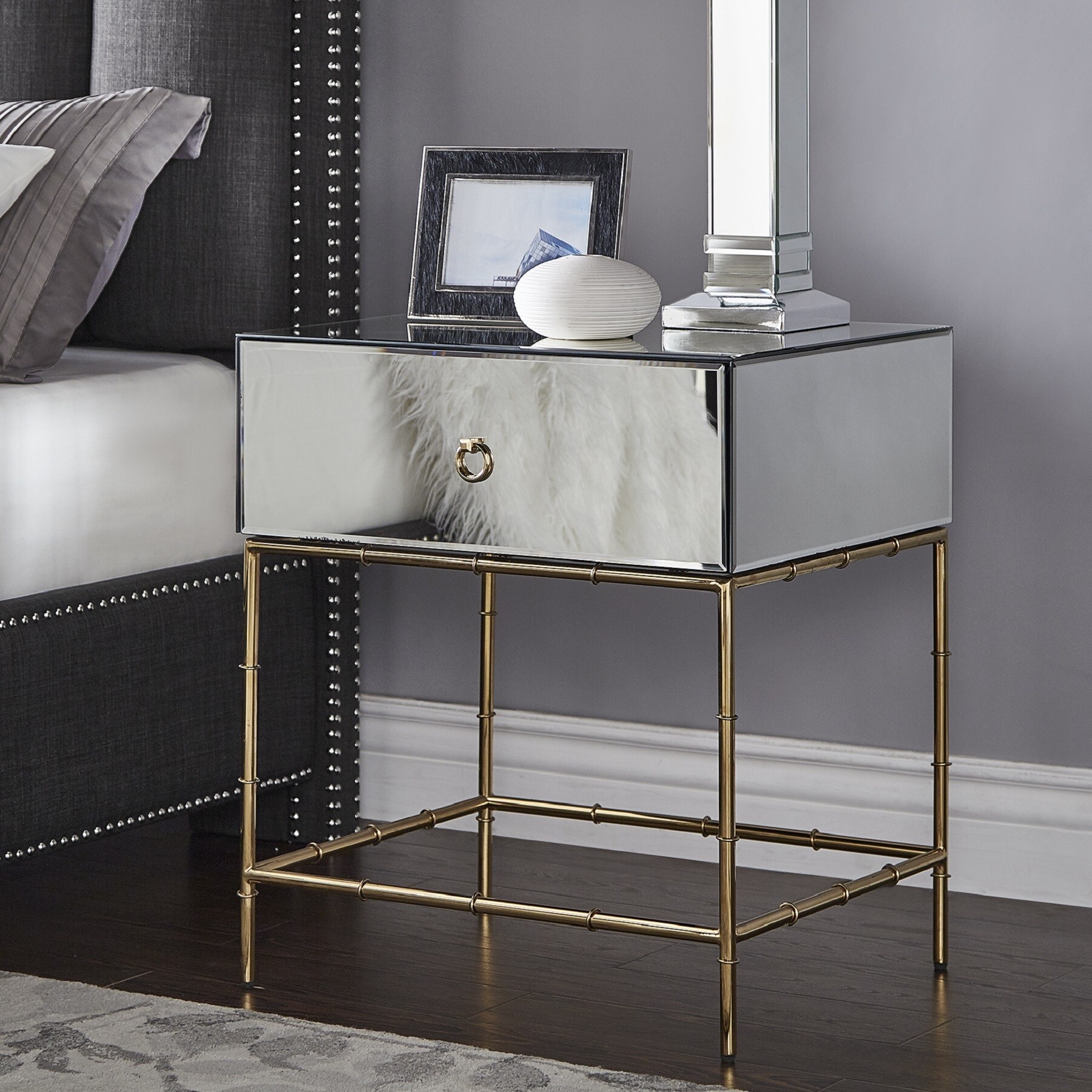 Wade Mirrored Accent Table with Gold Finish Base by iNSPIRE Q Bold - Mycitystee