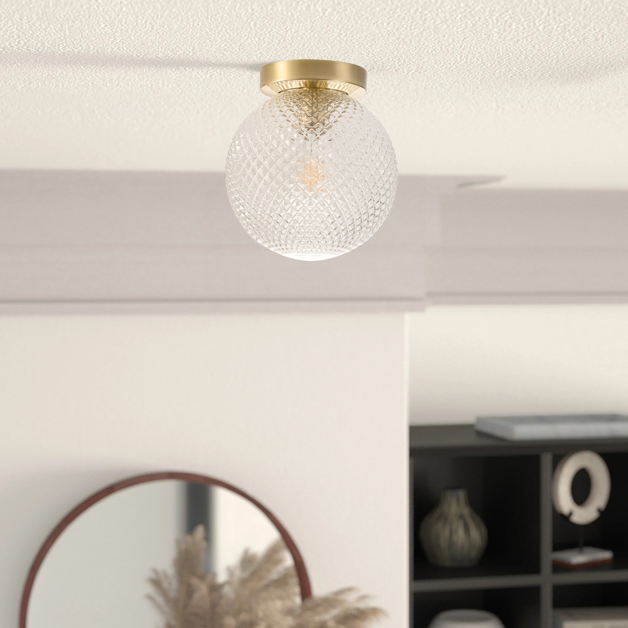 Mid-century Modern Semi Flush Mount 1-light Globe Ceiling Light with Acrylic Clear Shade - Brass Gold - Mycitystee