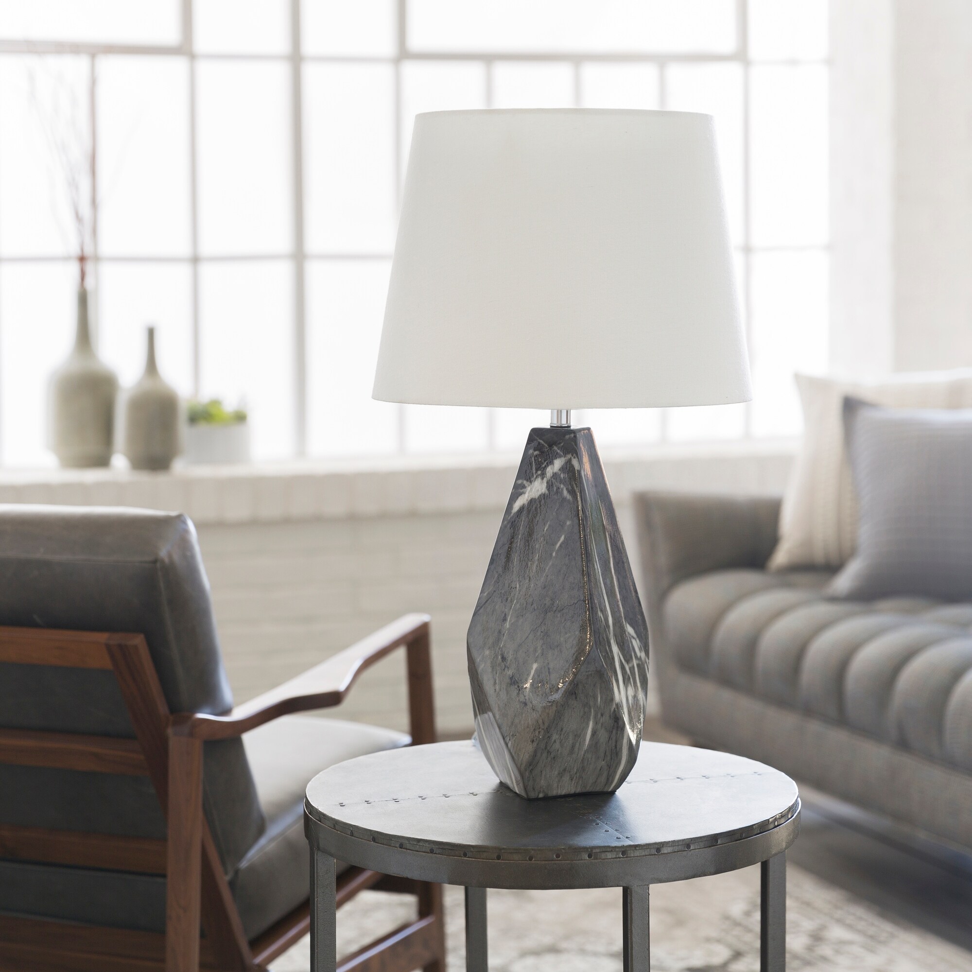 Iltheos Table Lamp with Grey Base and White Shade - Mycitystee