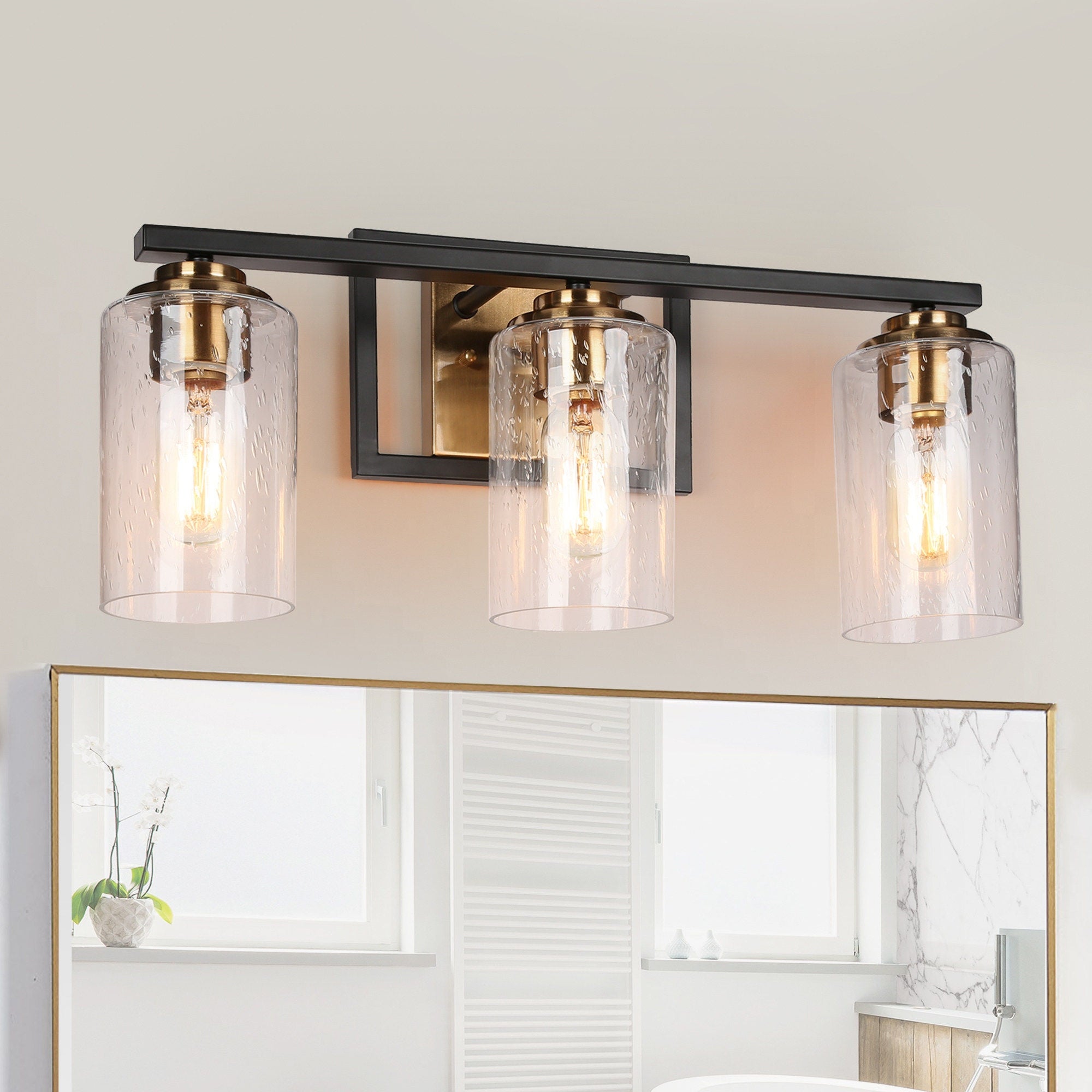 Modern Black Gold Seeded Glass Bathroom Vanity Lights Wall Lighting - Mycitystee