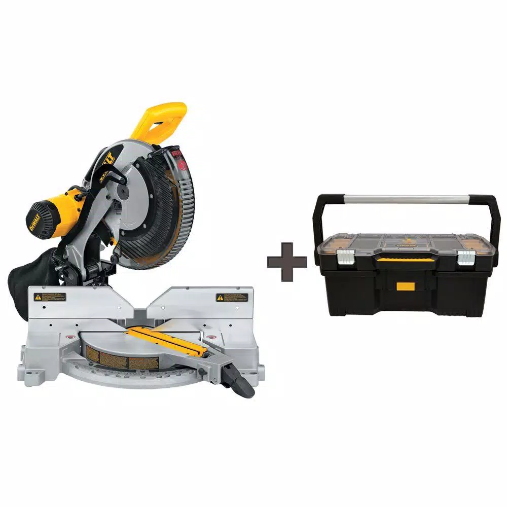 DEWALT 15 Amp 12 in. Double Bevel Compound Miter Saw with 24 in. Tote with Organizer and#8211; XDC Depot - Mycitystee