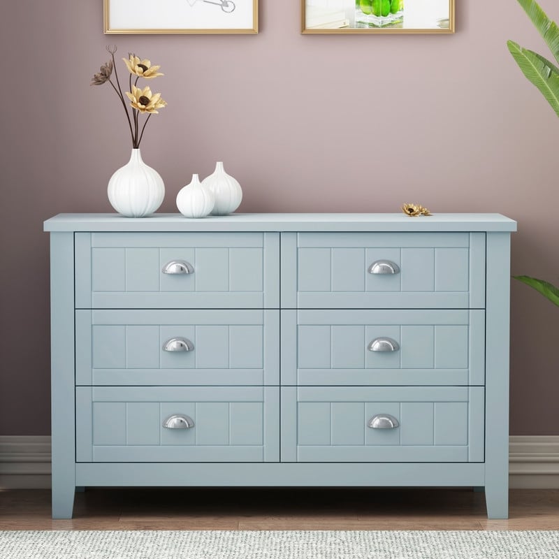 6-Drawer Dresser Storage Cabinet， Modern Chest Bar Cabint for Living Room Bedroom - - 37152572 - Mycitystee