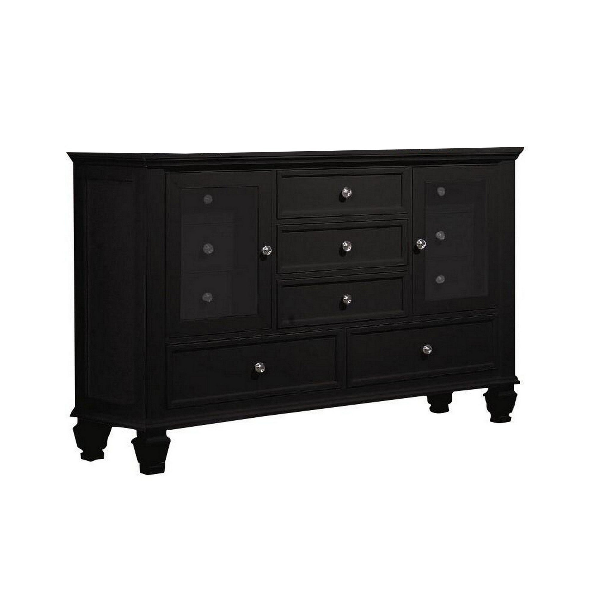 Lila 61 Inch 11 Drawer Wide Dresser， 2 Glass Doors， Felt Lined， Black Wood - - 37962480 - Mycitystee