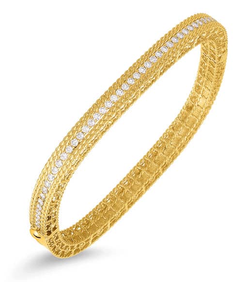 Roberto Coin 18KT Gold Narrow Bangle with Diamonds - Mycitystee
