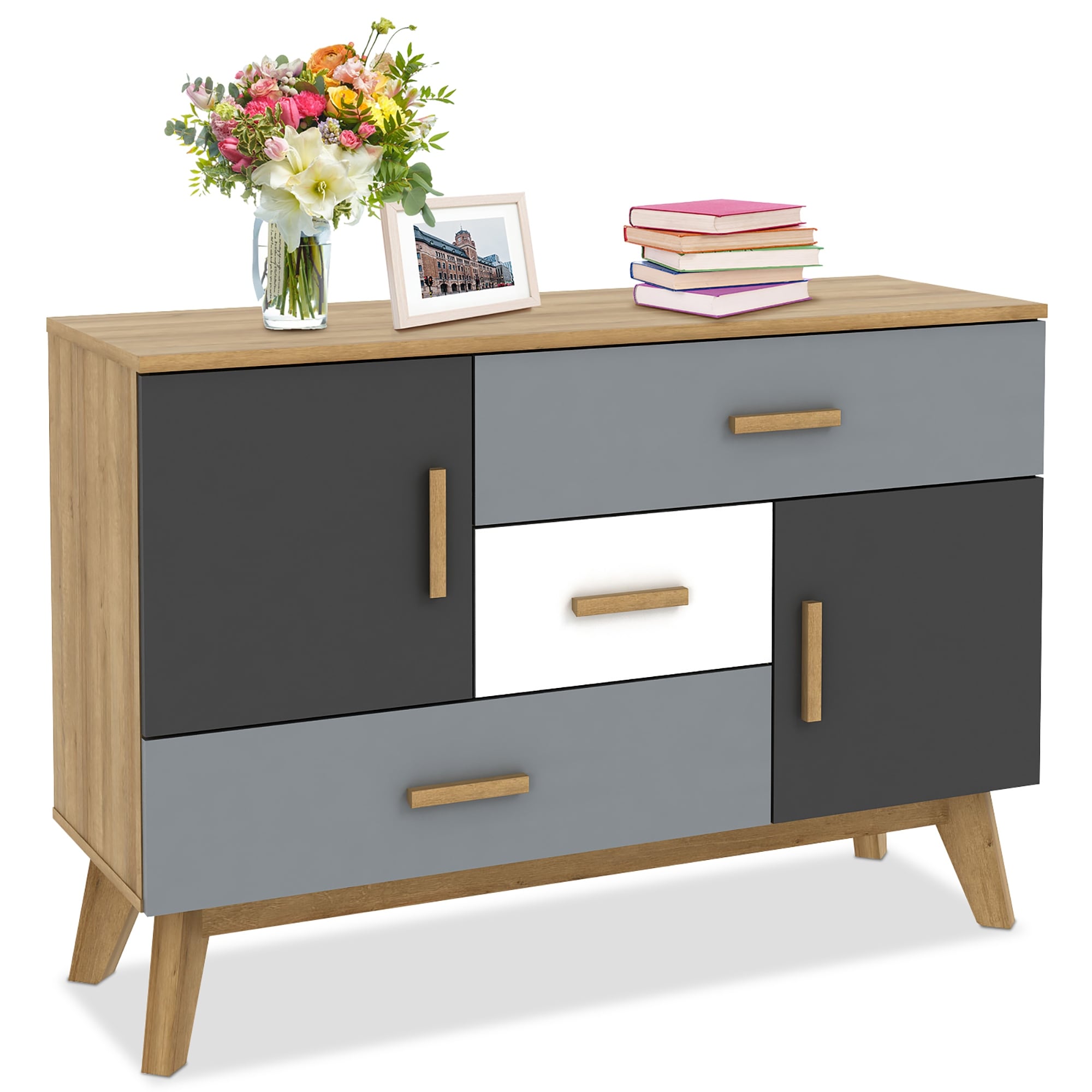 Costway Free-standing Storage Cabinet Modern Floor Cabinet w/2 Doors and - - 35890948 - Mycitystee