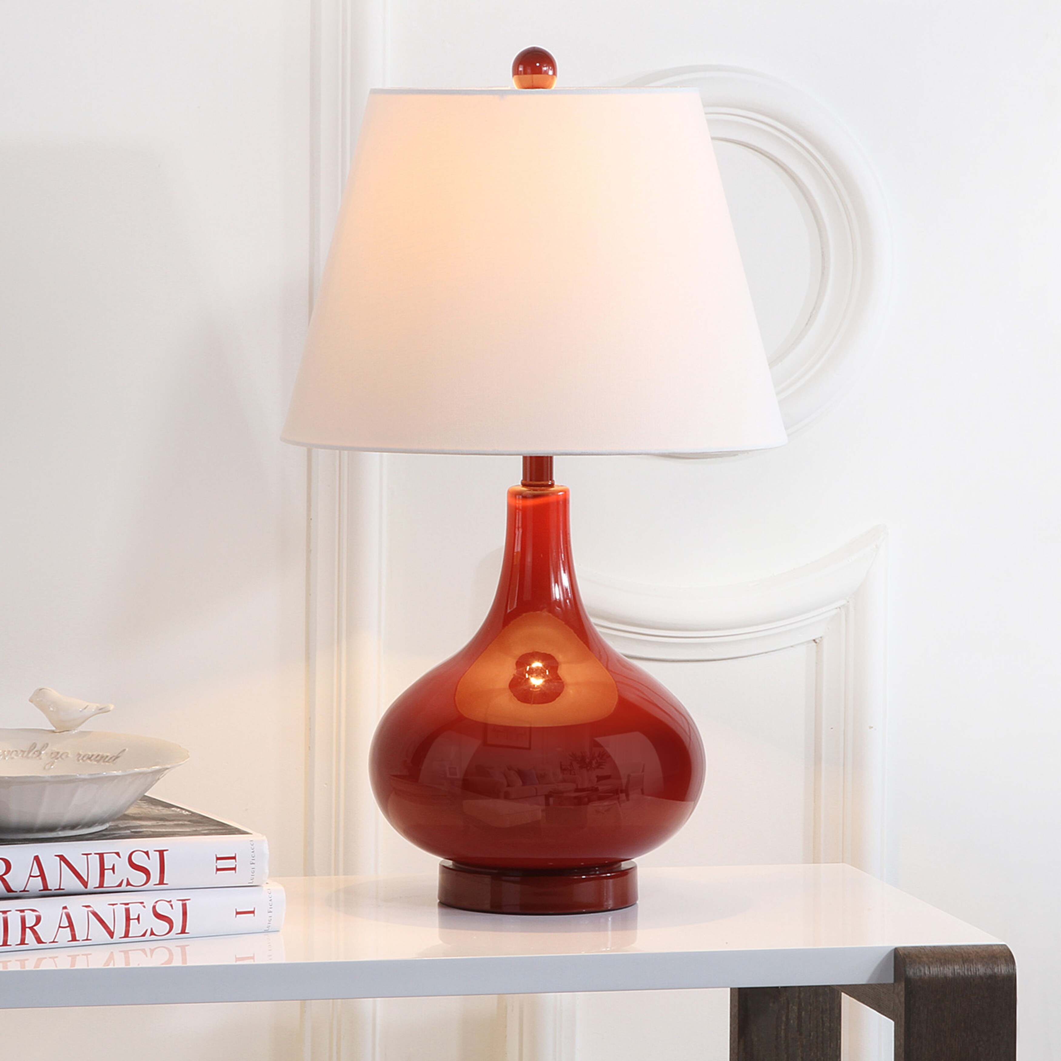 SAFAVIEH Lighting 24-inch Amy Gourd Glass Red Table Lamp (Set of 2) - 14