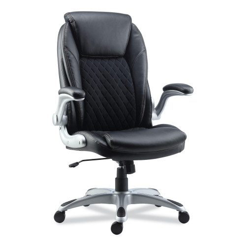 Alera Leithen Bonded Leather Midback Chair， Supports Up to 275 lb， Black Seat/Back， Silver Base (LT4249) - Mycitystee