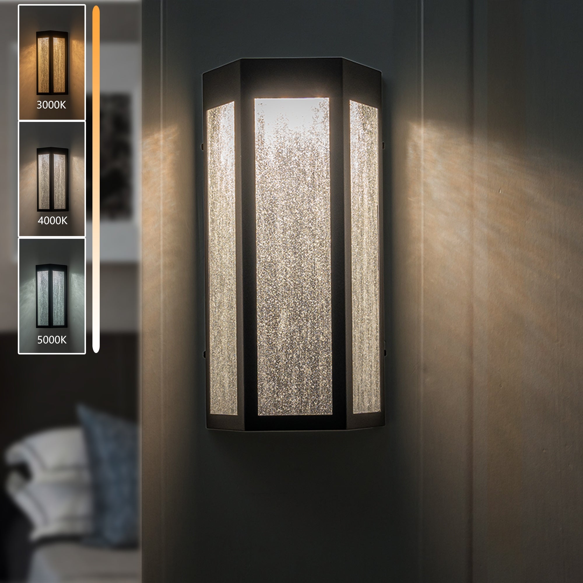 13“H 3 color temp changeable Outdoor Led Wall Sconce with Seeder Glass - 13