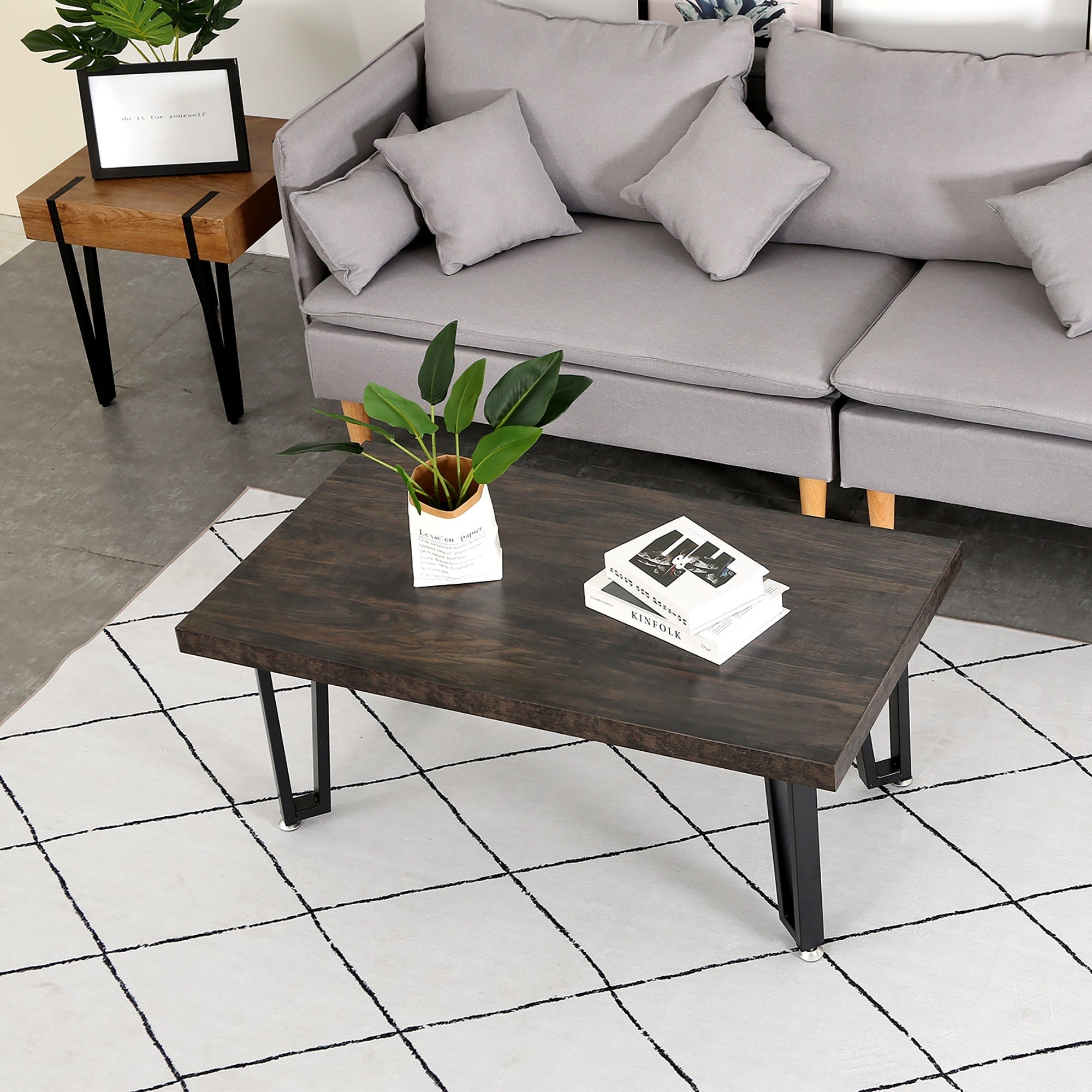 Ivinta Industrial Rectangular Coffee Table for Living Room， Wood Farmhouse Coffee Table - Mycitystee