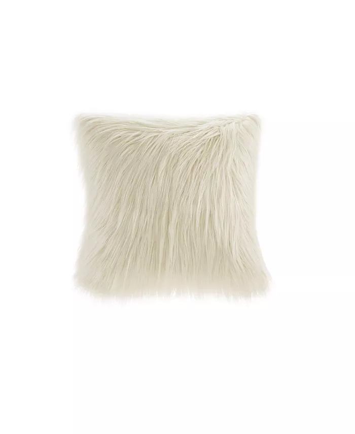Gracie Mills Edina Faux Fur Square Pillow Ivory 20x20