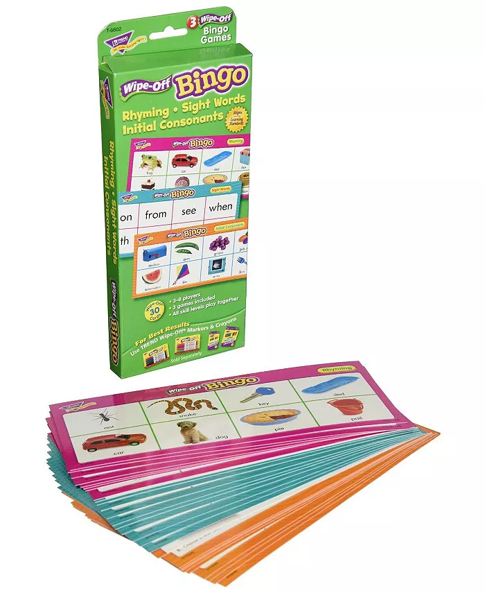 Trend Enterprises Rhyming， Sight Words， Consonants Wipe-Off Bingo - Mycitystee