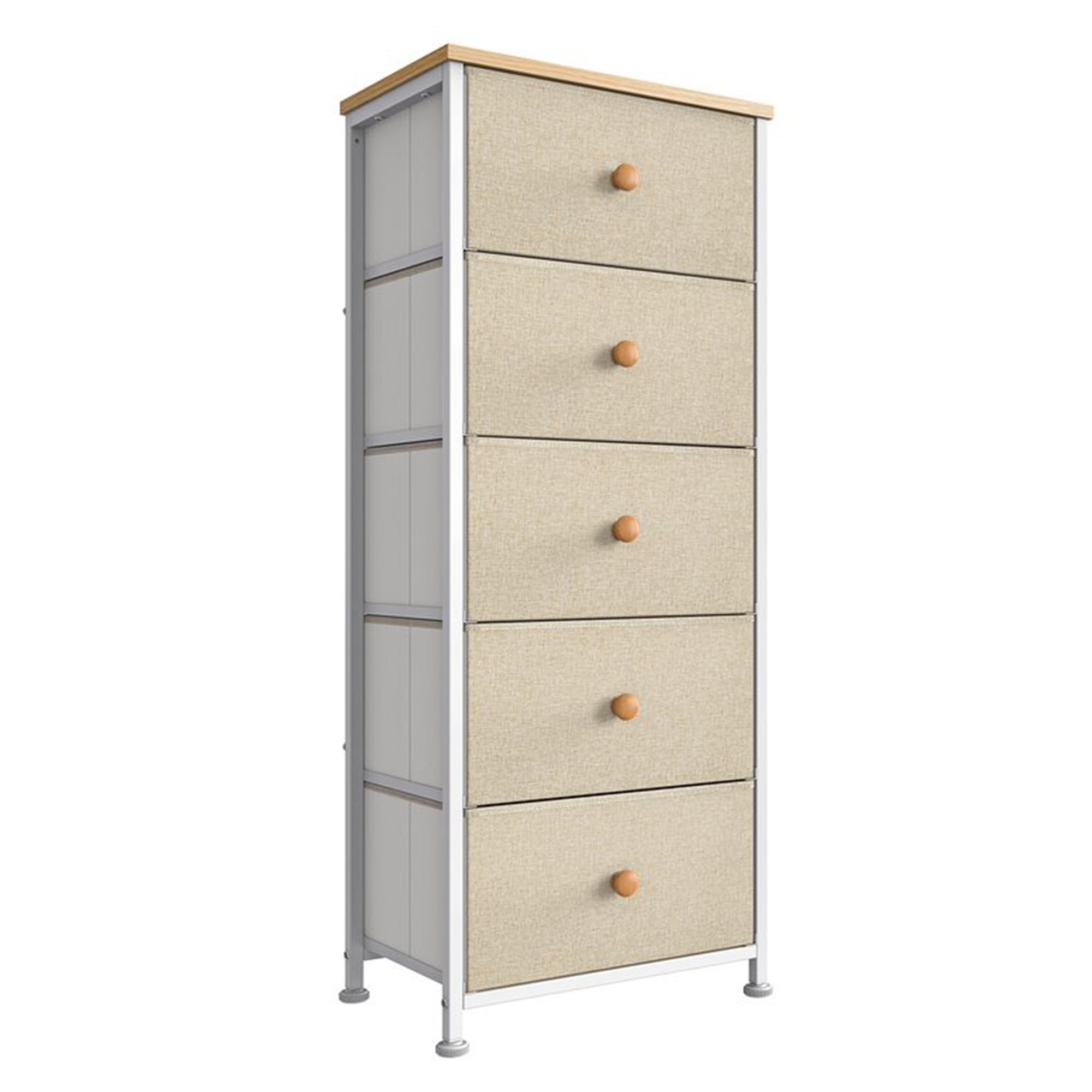 REAHOME Vertical Narrow Metal Tower Dresser with 5 Fabric Drawer Bins， Taupe - - 36955257 - Mycitystee