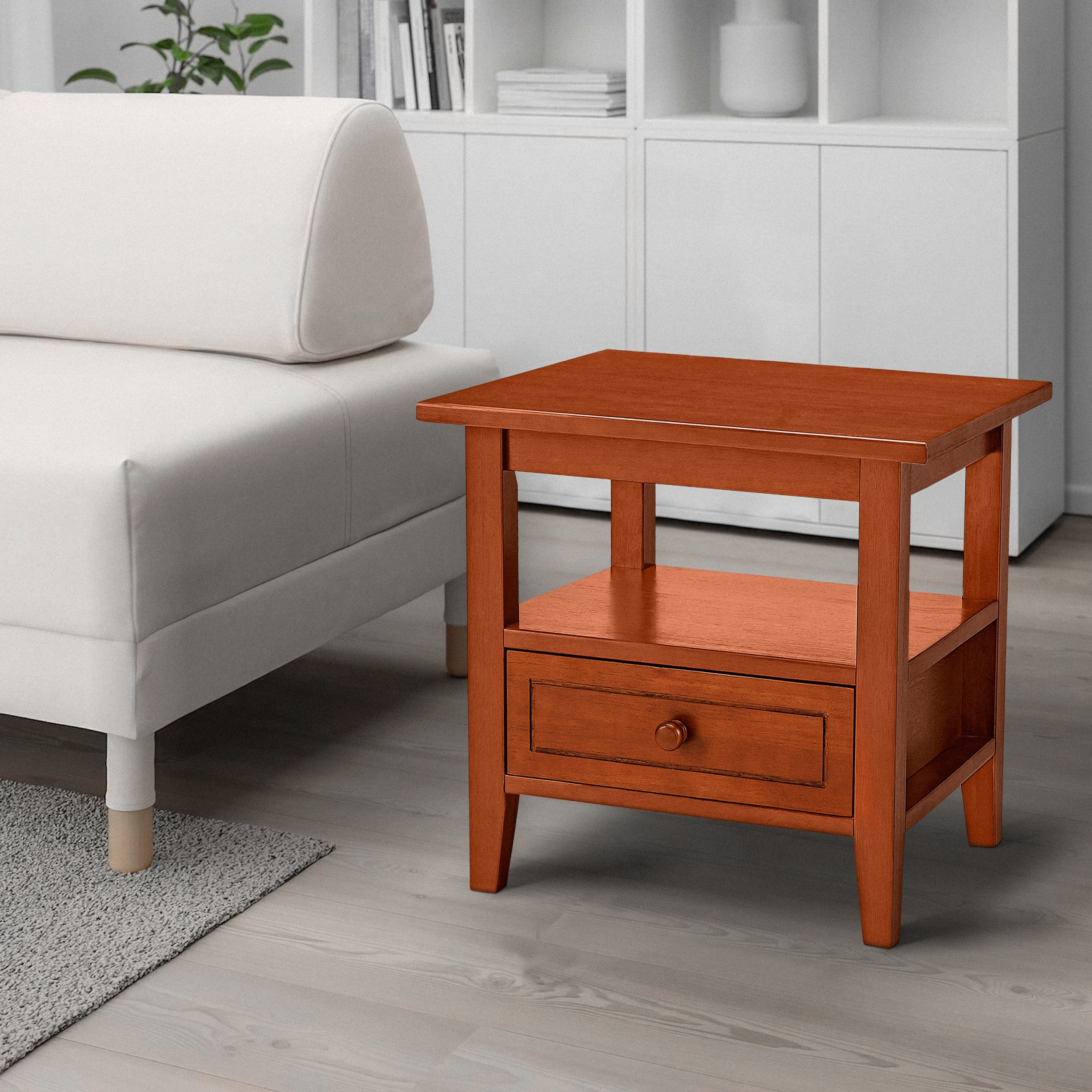 20 Inch Handcrafted Rubberwood Side End Table with an Open Bottom Shelf and A Gliding Bottom Drawer for Living Room - Mycitystee