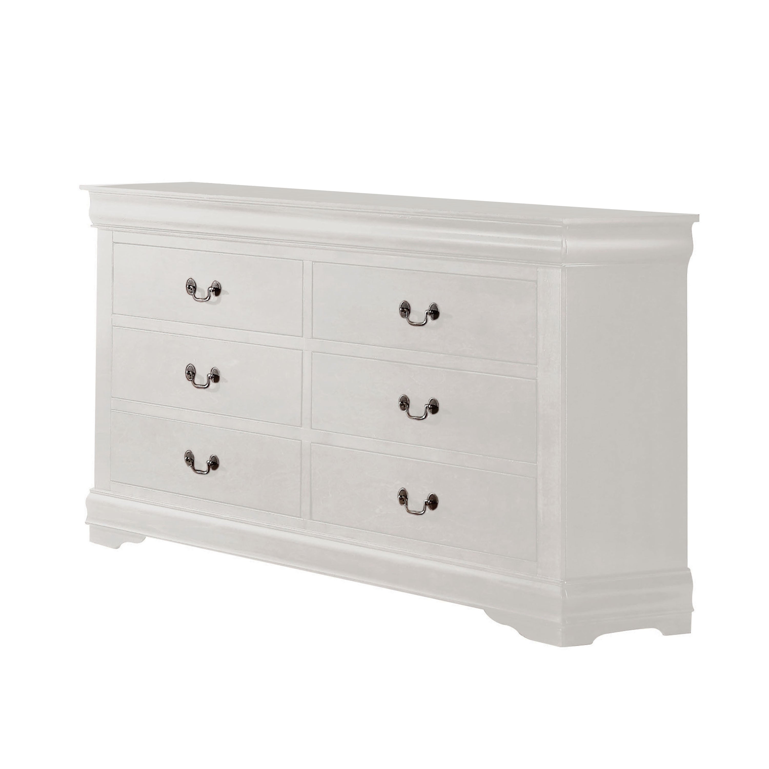 6 Drawer Wooden Dresser with Metal Hanging Pulls and Bracket Feet， White - - 31491743 - Mycitystee