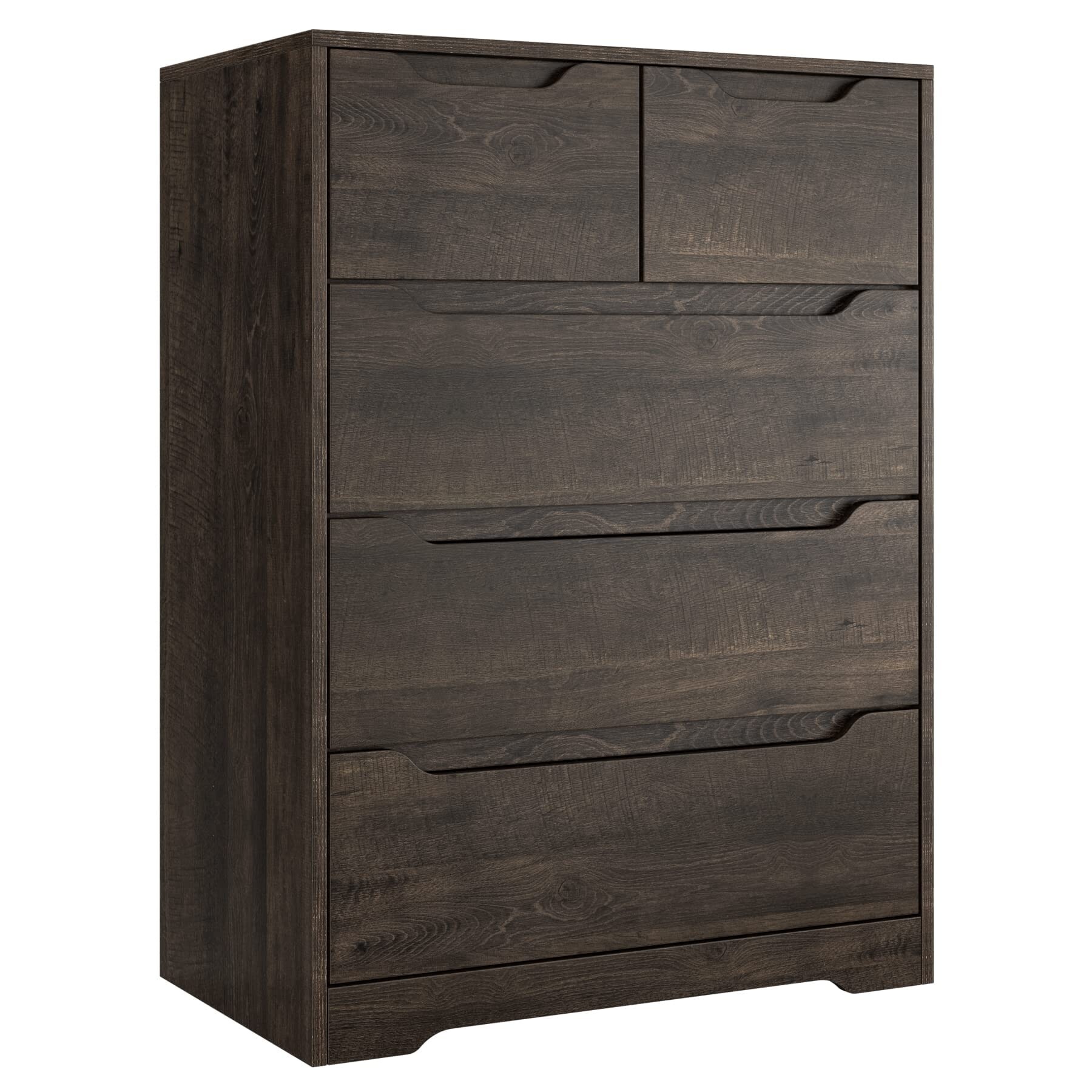 Modern 5 Drawer Dresser， Chest of Drawers with Storage， Wood Clothing Organizer with Cut-Out Handles， Accent Storage Cabinet - - 37668648 - Mycitystee