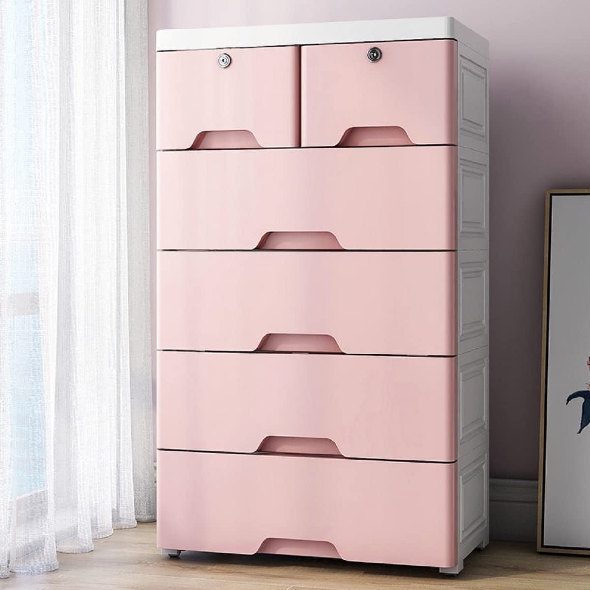 Plastic 6 Drawers Dresser， Modern Dressers Chests Storage Cabinet Drawers Organizer with Wheels Bedroom Furniture Large Capacity - - 37668430 - Mycitystee