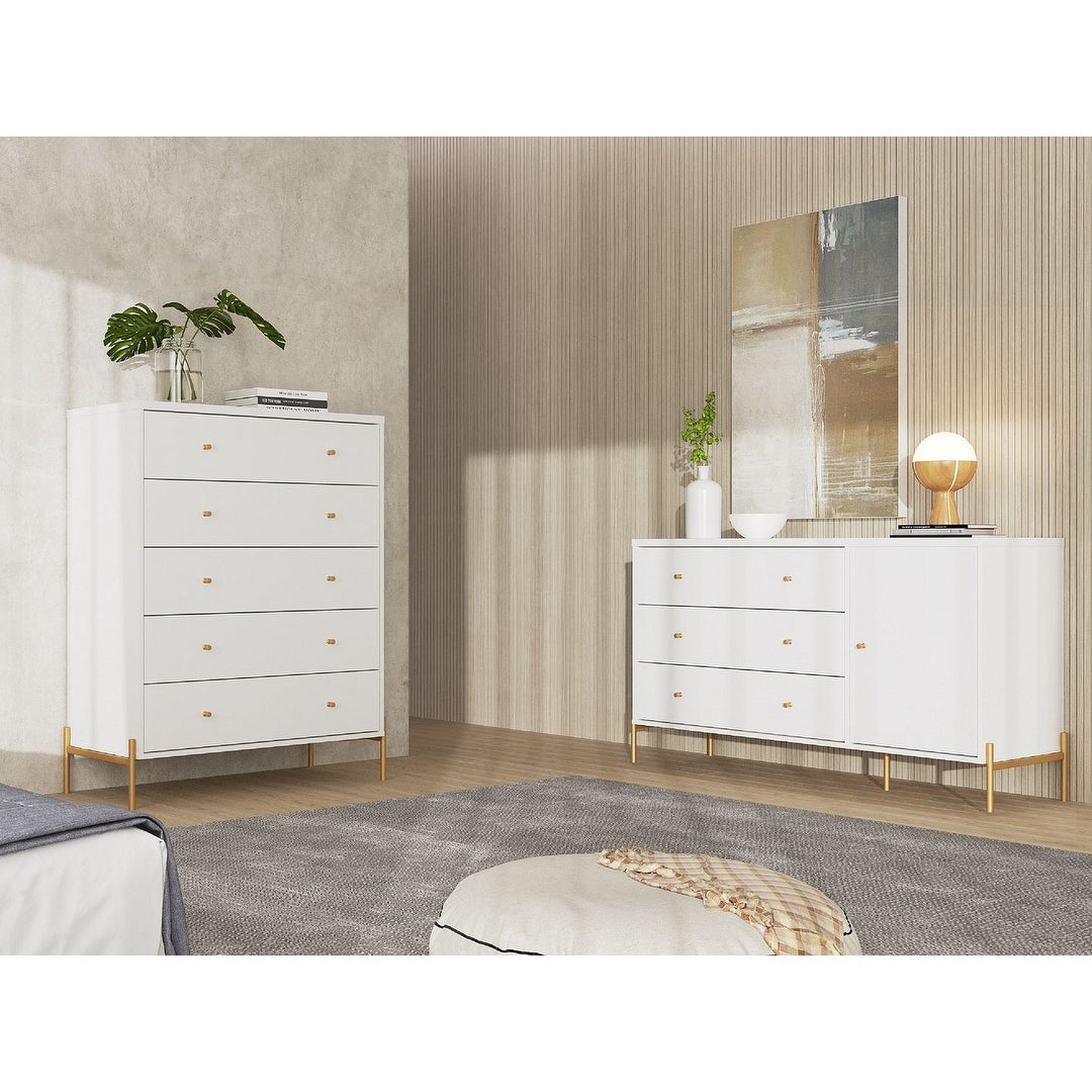 Manhattan Comfort Jasper Full Extension Sideboard Dresser and Tall Dresser Set of 2 - - 36787670 - Mycitystee