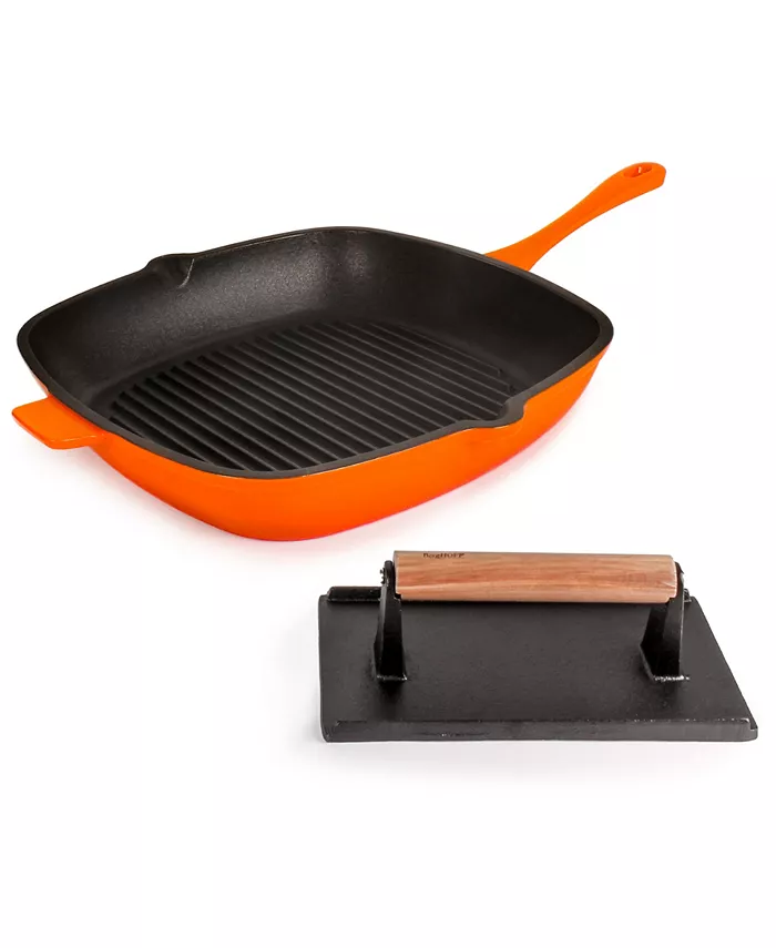 BergHOFF Neo Enameled Cast Iron 2 Piece Grill Pan and Steak Press Set - Mycitystee