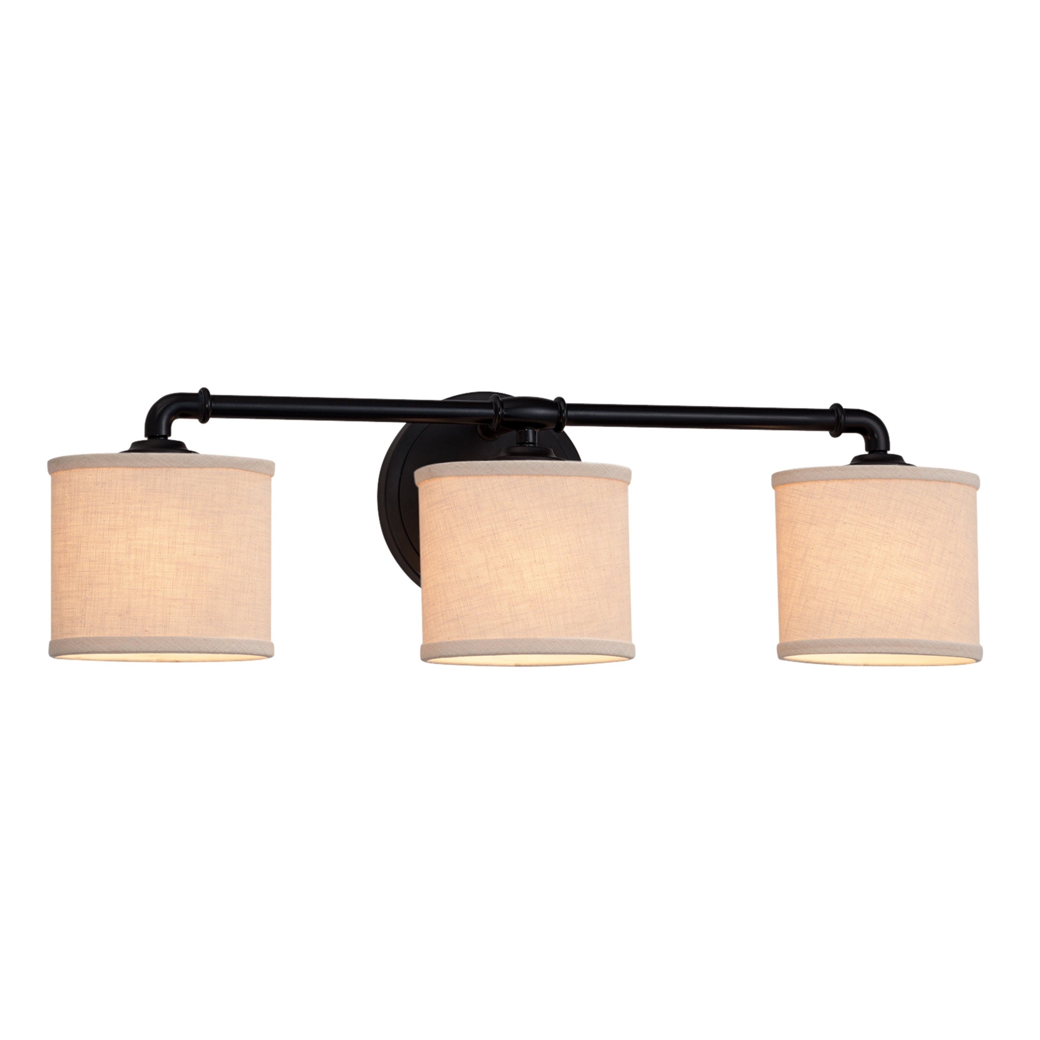 Justice Design Textile Bronx 3-light Matte Black Bath Bar， Cream Oval Shade - Mycitystee