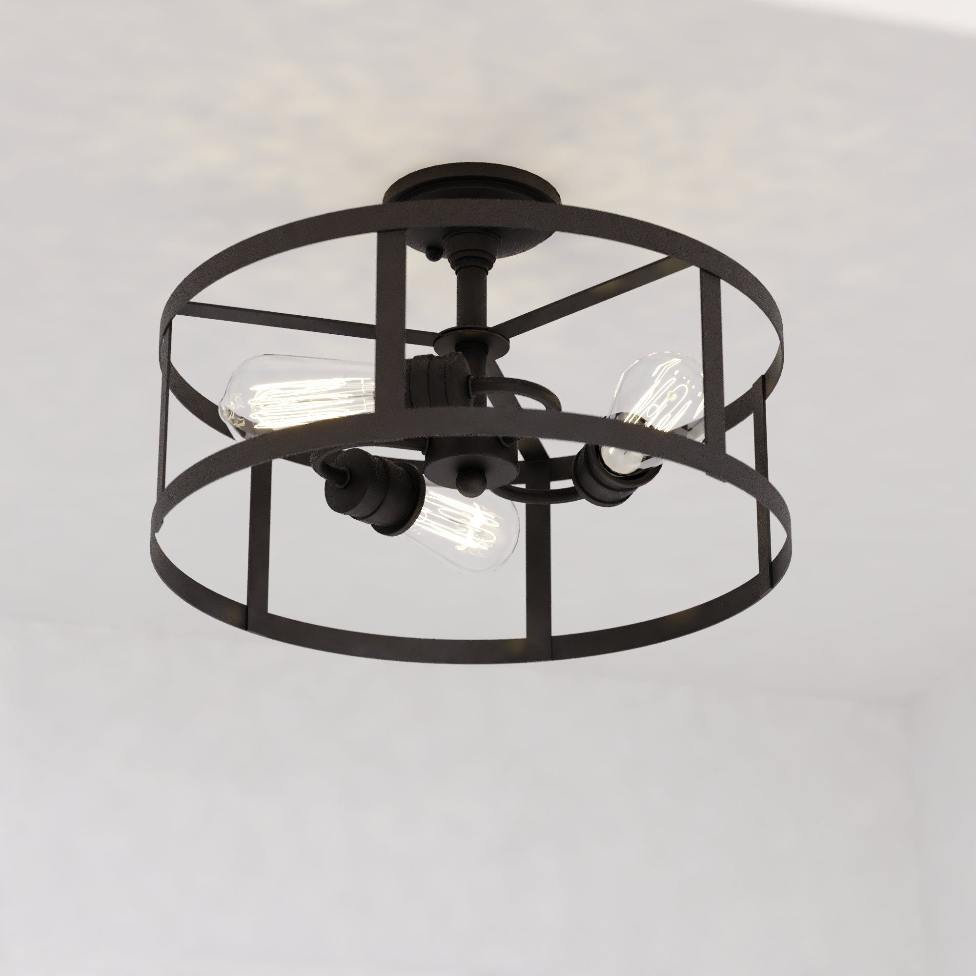 Akron 15-in W Bronze Farmhouse Round Cage Semi Flush Mount Ceiling Light - 15-in. W x 10.25-in. H x 15-in. D - Mycitystee