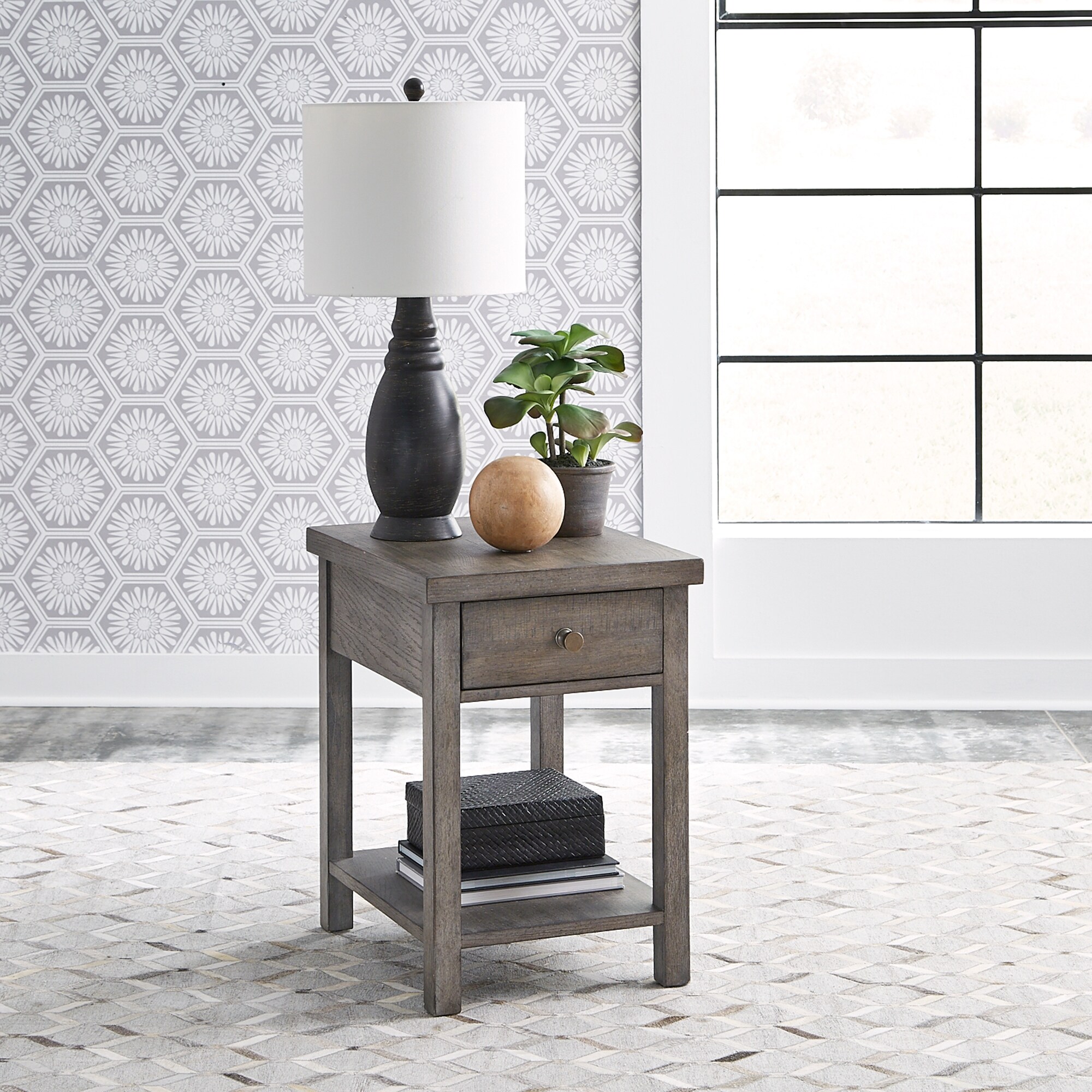 Modern Farmhouse Dusty Charcoal Distressed Drawer Chair Side Table - Mycitystee