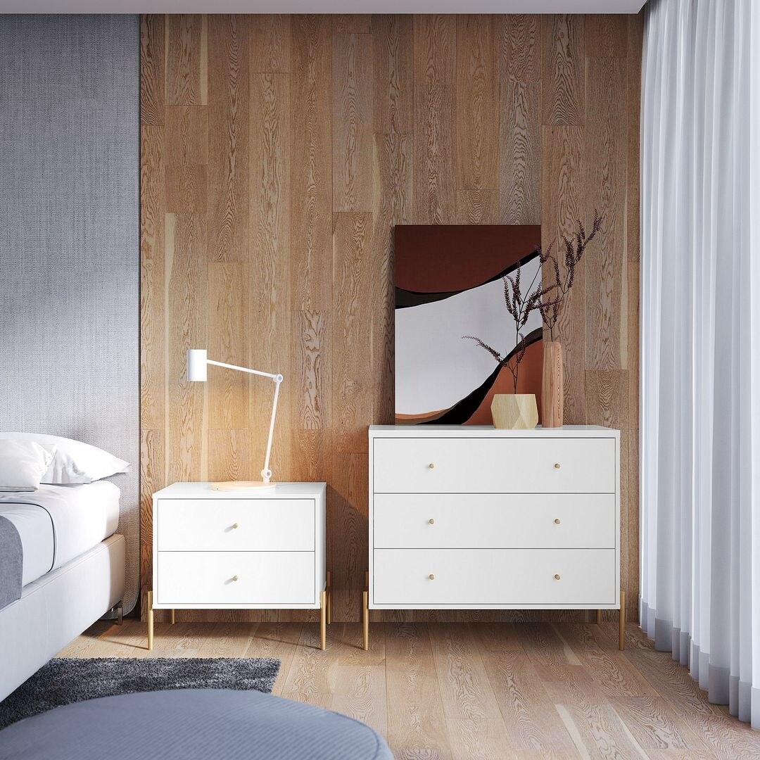 Manhattan Comfort Jasper Full Extension Dresser and Nightstand Set of 2 - - 36787665 - Mycitystee