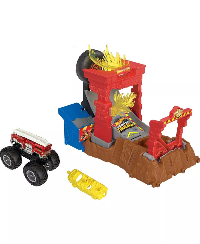 Hot Wheels Monster Trucks Arena Smashers 5 Alarm Fire Crash Challenge Playset - Mycitystee