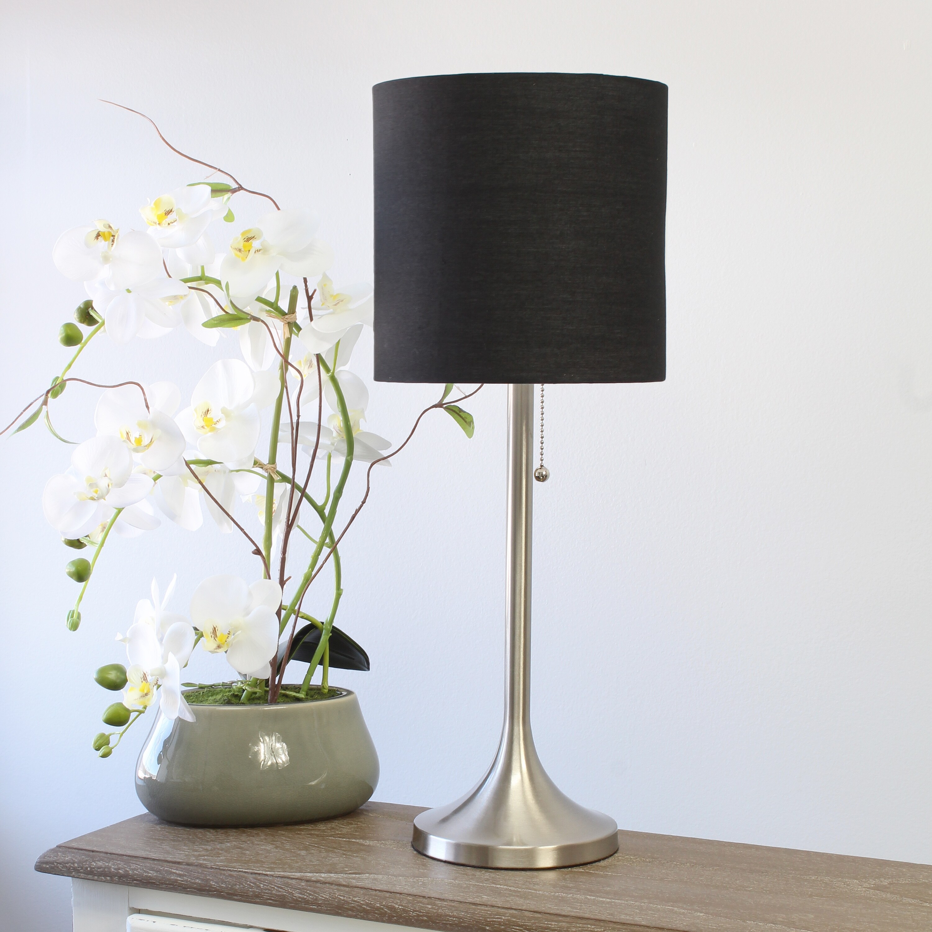 Simple Designs Gold Tapered Table Lamp w/ Polka Dot Fabric Drum Shade - 8