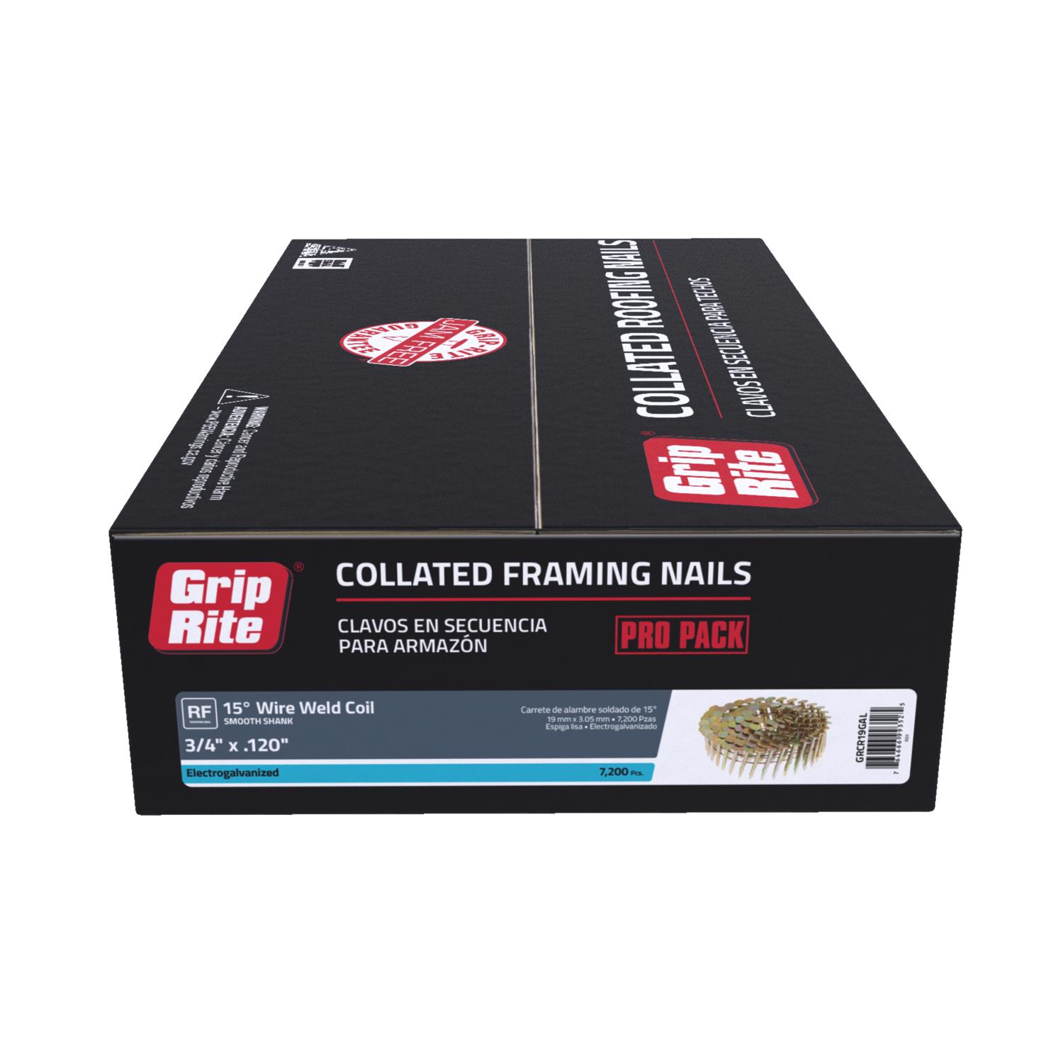 Grip-Rite 3/4 in. 11 Ga. Angled Coil Electro Galvanized Roofing Nails 15 deg 7200 pk - Mycitystee