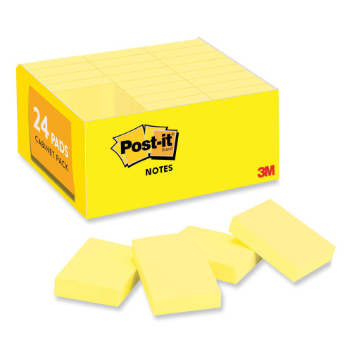 Post-it Original Pads in Canary Yellow， 1 3/8 x 1 7/8， 100 Sheets/Pad， 24 Pads/Pack (65324VAD) - Mycitystee