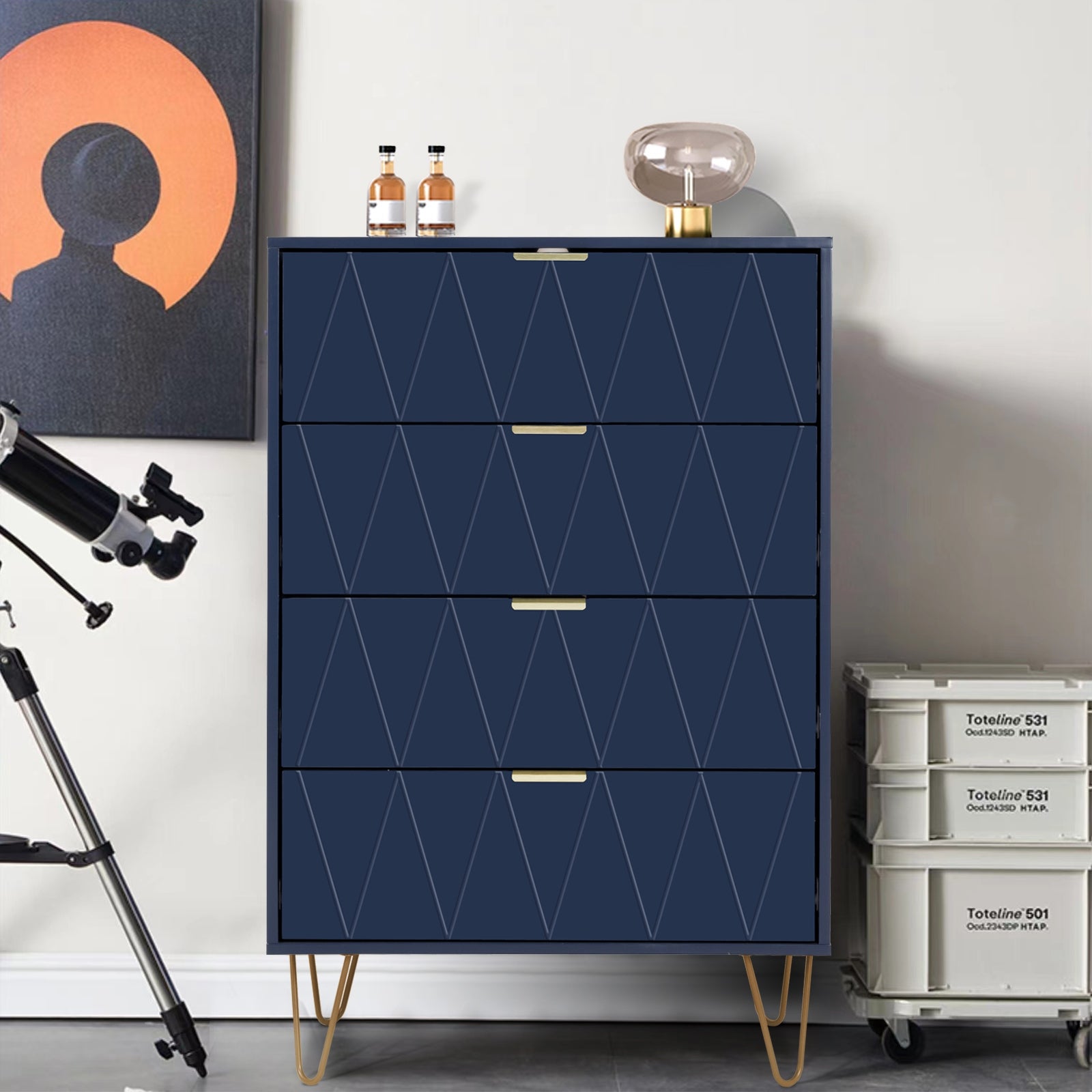 4 Drawers Chest Of Dresser Tall Storage Tower Cabinet with Metal Legs For Bedroom Living Room - - 37609233 - Mycitystee