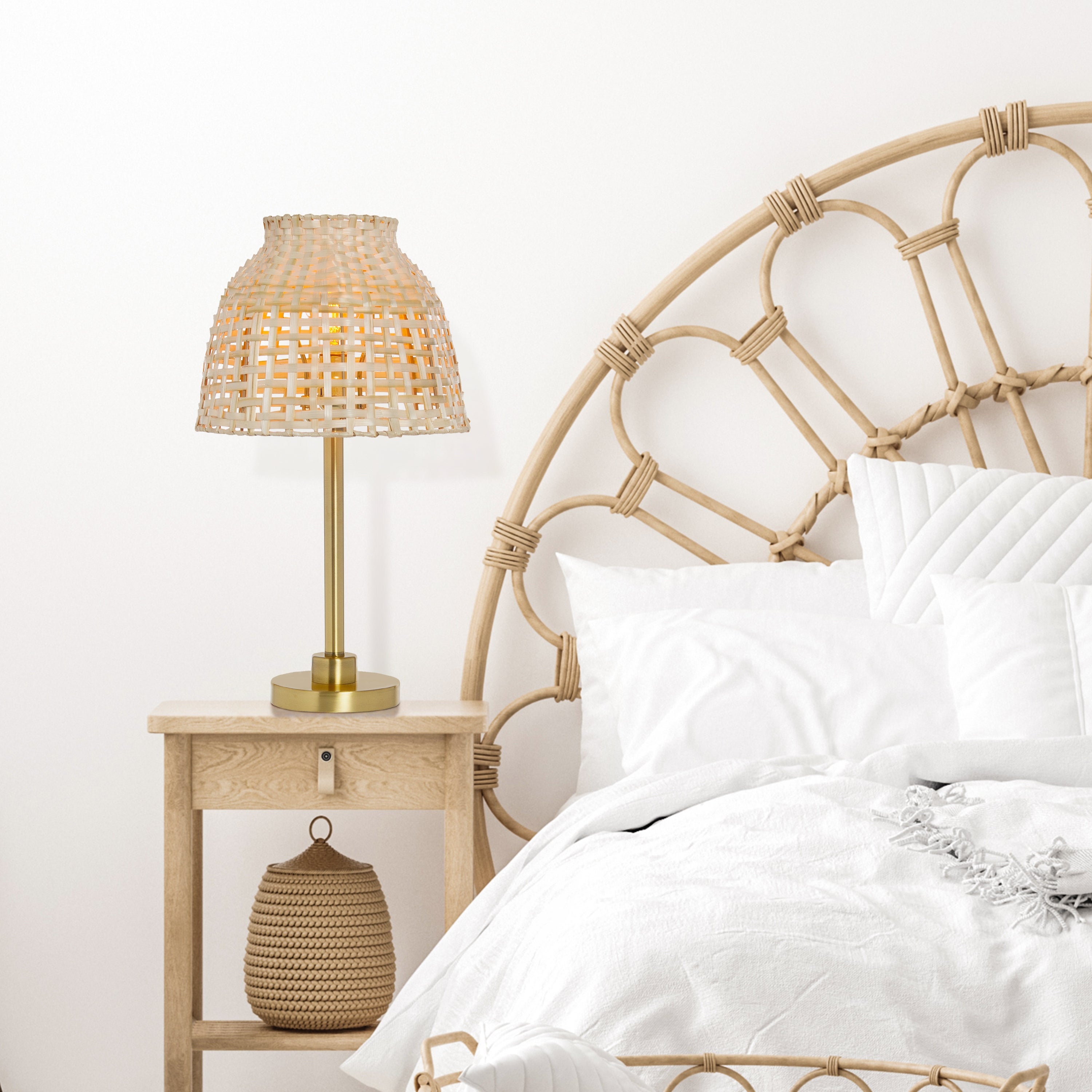 Ezekiel River of Goods Gold and Tan Metal and Bamboo Empire Shade 20-Inch Table Lamp - 11