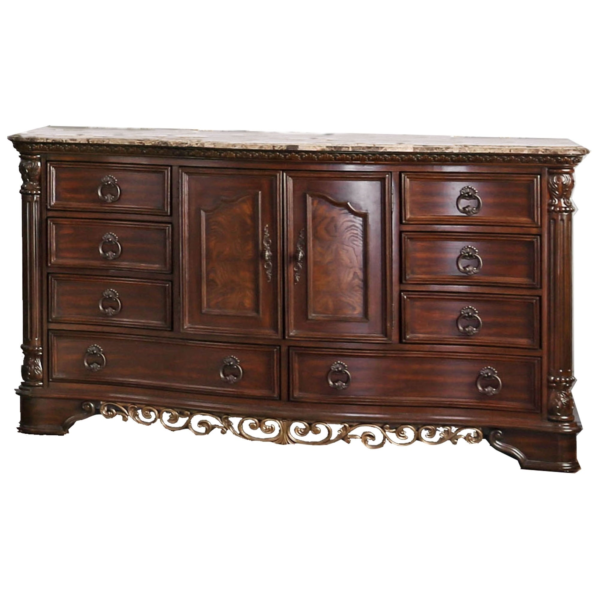 8 Drawer Wooden Dresser with 2 Door Cabinet and Marble Top， Brown - - 29800519 - Mycitystee