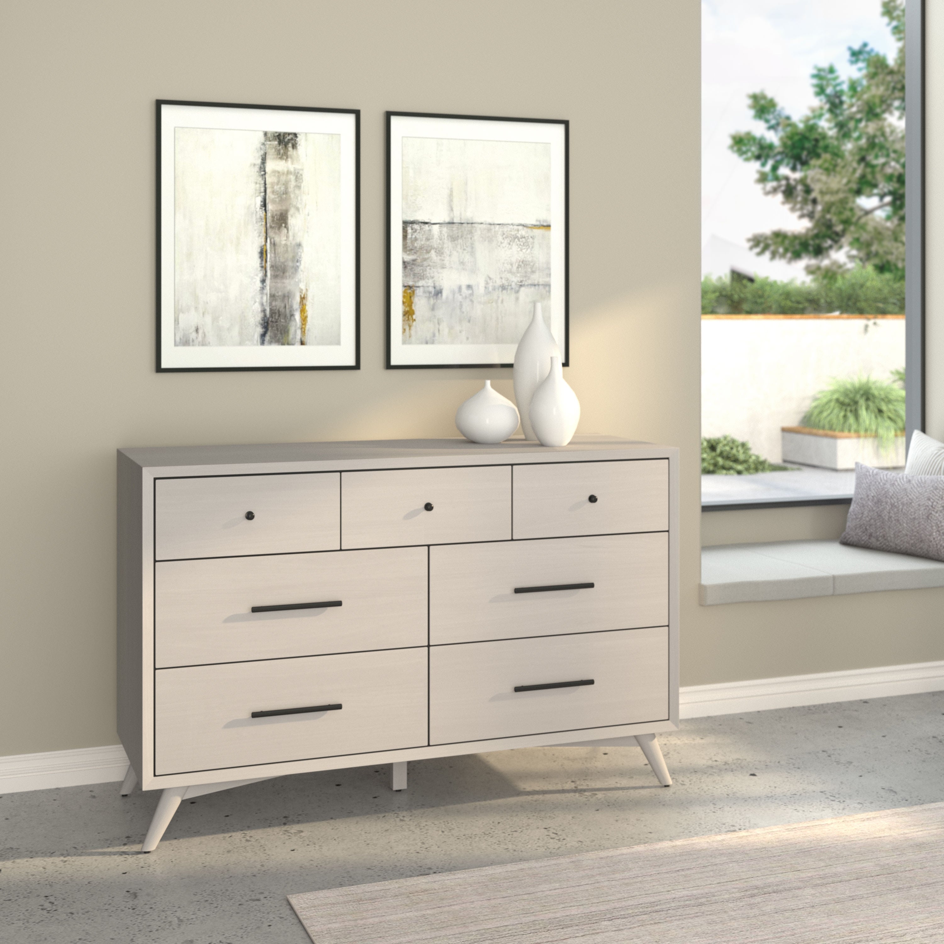 Alpine Furniture Flynn Mid Century Modern 7 Drawer Dresser in Gray - - 31747185 - Mycitystee