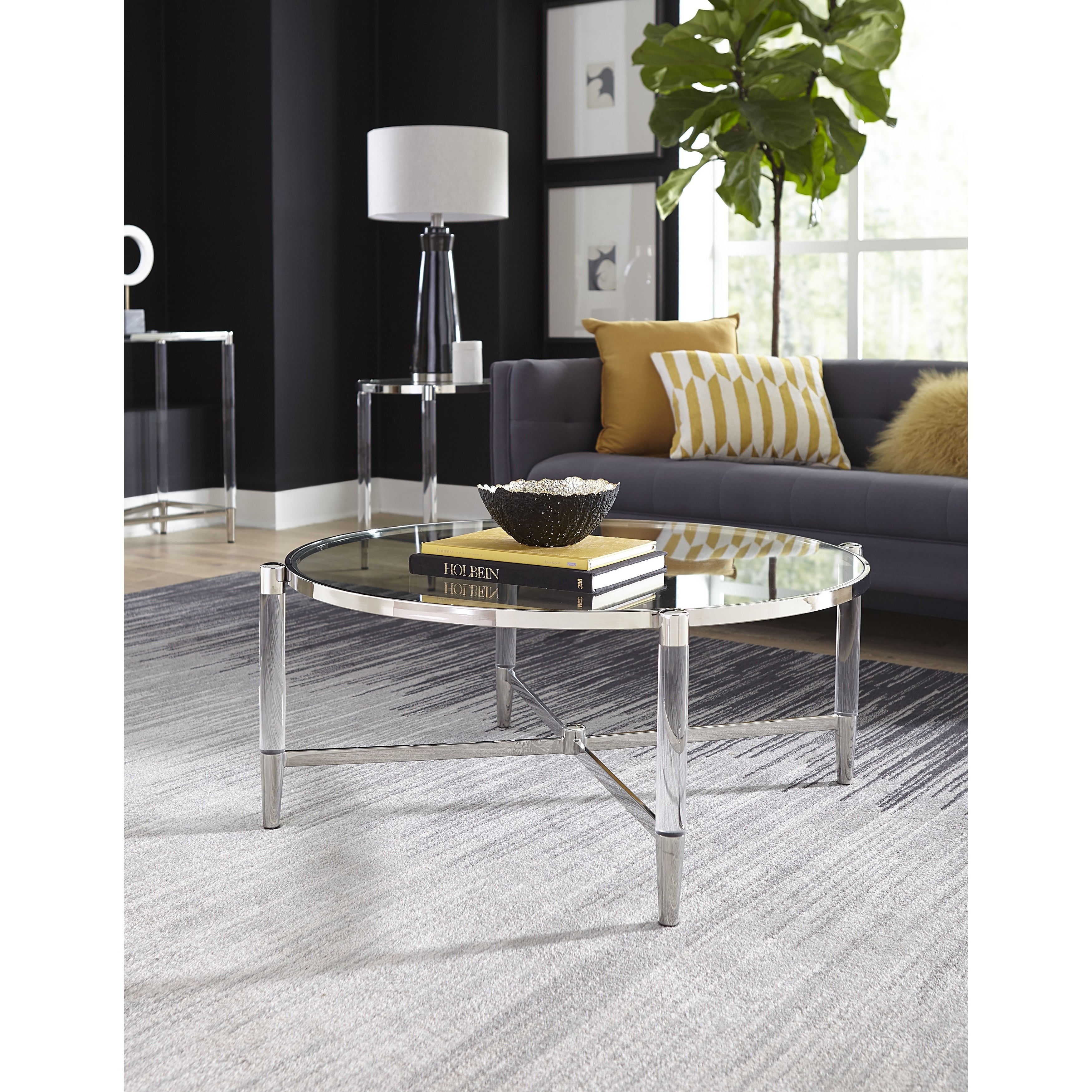 Marilyn Glass Top and Steel Base Round Coffee Table - Mycitystee