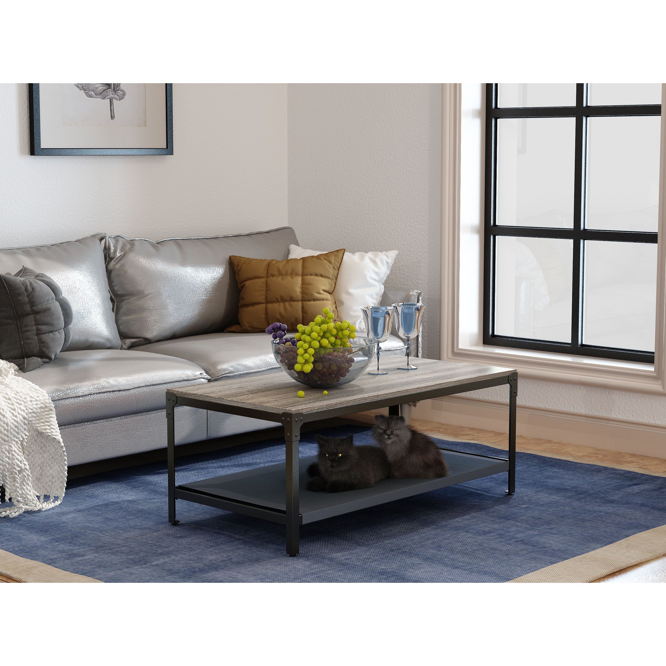 46 in.Rectangle Artificial wood board multi-function Coffee table with shelf - Mycitystee