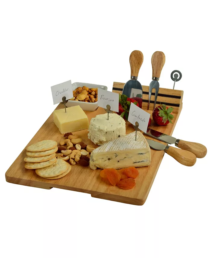 Picnic At Ascot Windsor hardwood Cheese Board Set -Tools， Cheese Markers， Bowl - Mycitystee